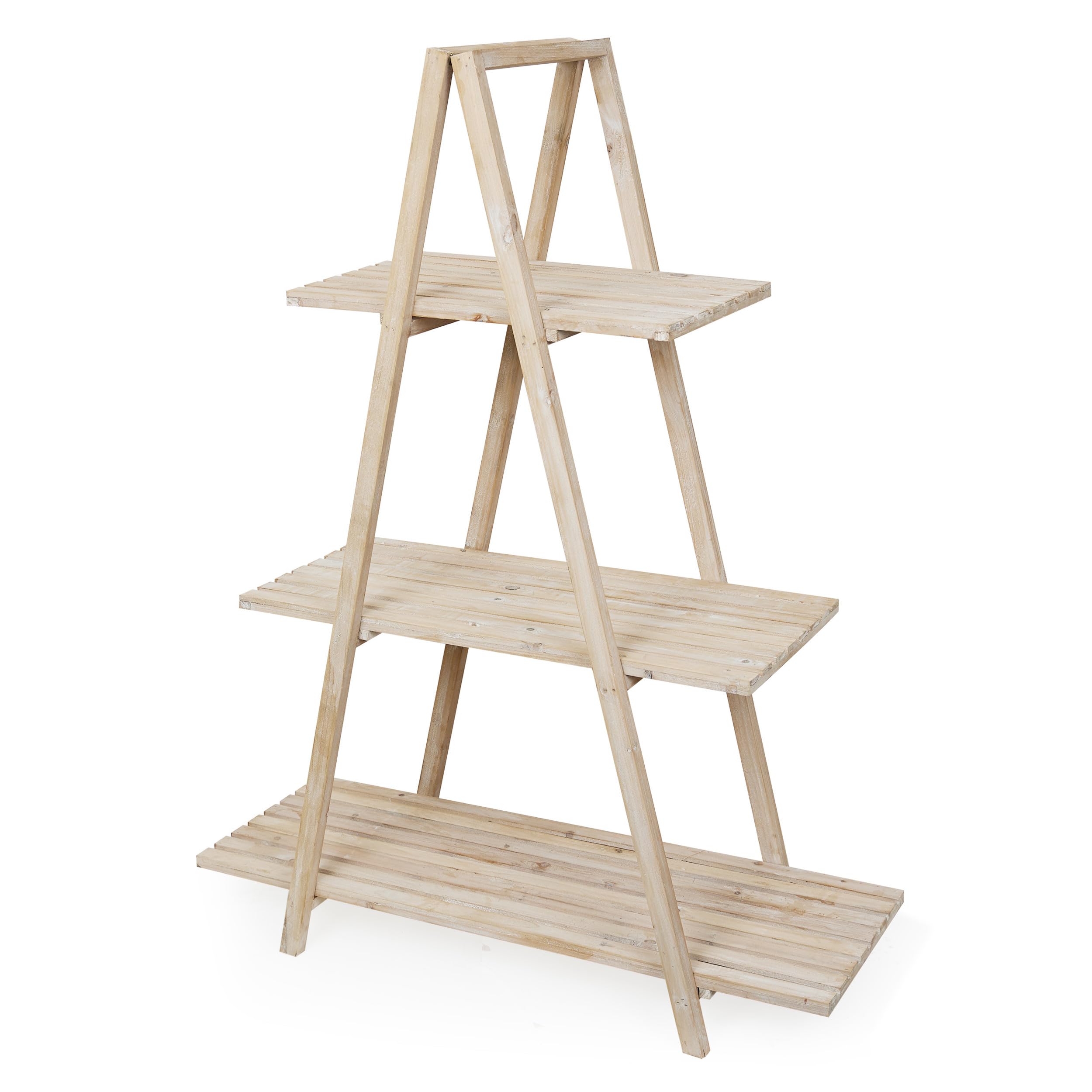 Alpine Corporation MBB168 Modern Wooden 3 Tier Triangular Shelf Storage Rack, 50" Tall, Natural Finish
