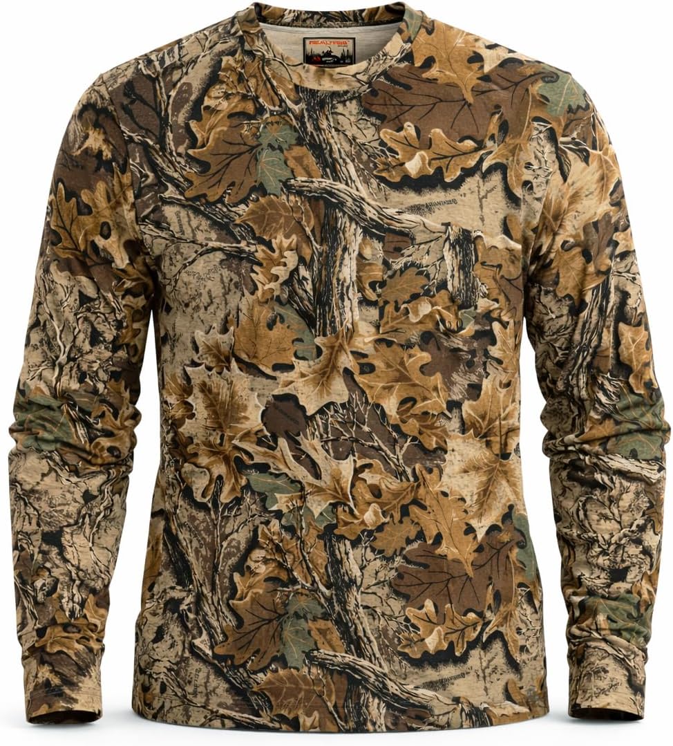 Realtree Camo Long Sleeve Hunting Shirt – Midweight 100% Cotton Tee with Ribbed Cuffs – Ideal for Outdoor & Workwear