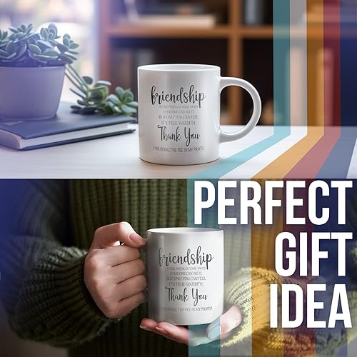 Miniatura 4 de Taza de café divertida de la amistad. La amistad es como orinar tus pantalones, 11 onzas, M710, color blanco