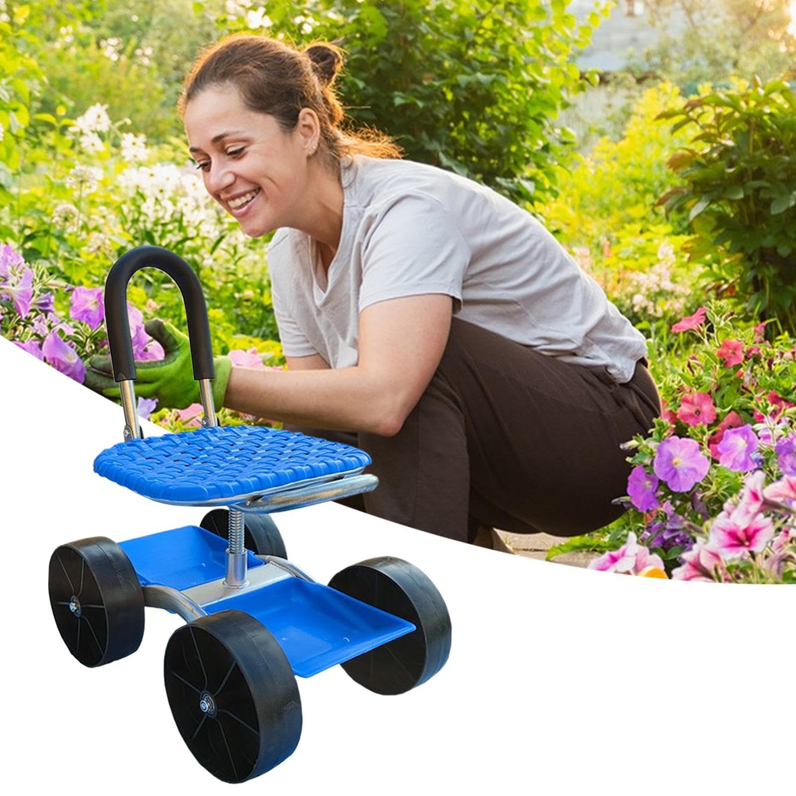 de jardín con asiento Silla giratoria 360 grados con ruedas | Taburete rodante para jardinería para exteriores jardín patio césped granja plantar desherbar personas mayores hombres