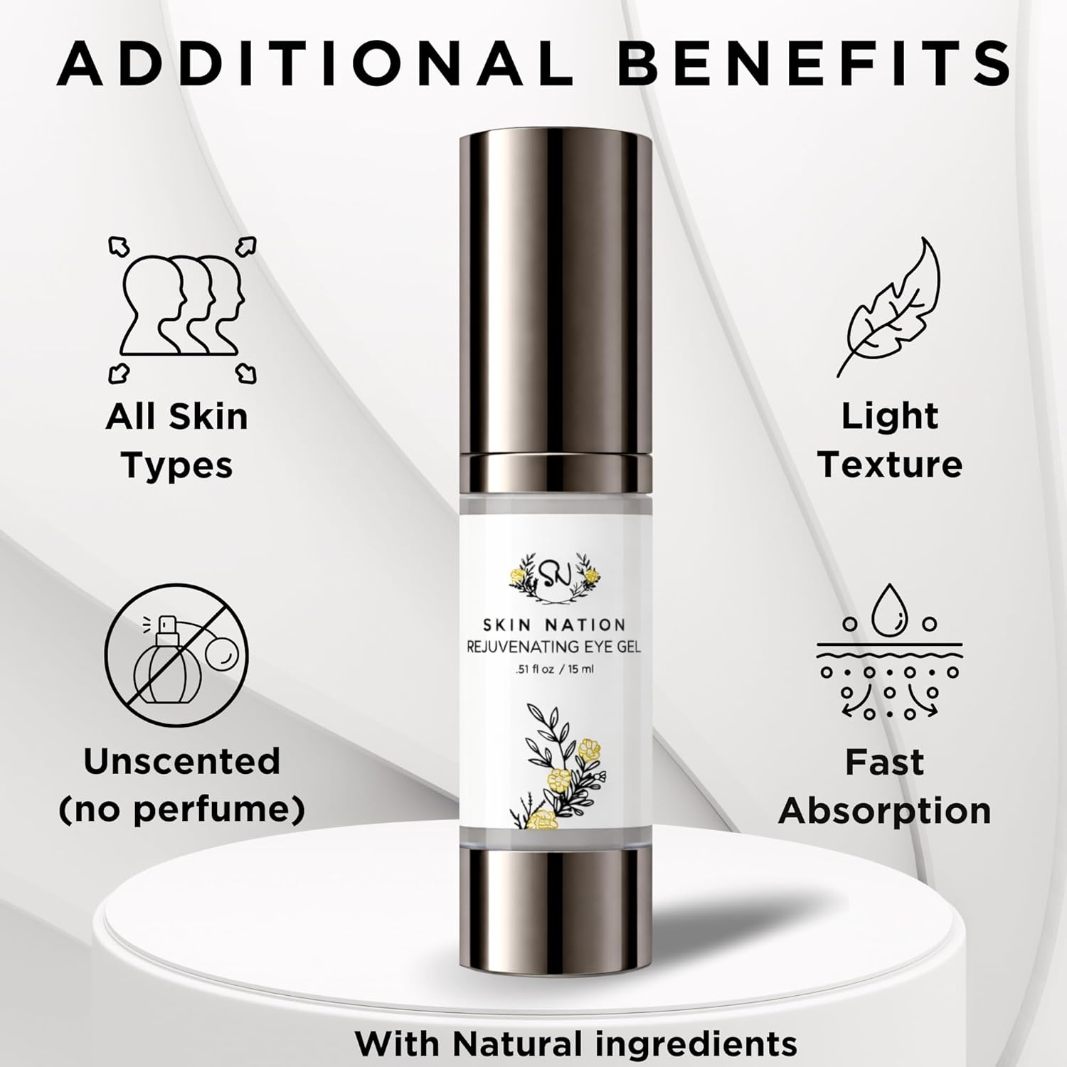 Skin Nation Rejuvenating Eye Gel, Super Hydrating with Peptides, Hyaluronic Acid and Green Tea, Lightweight Plant Based Under Eye Cream for Puffiness, Dark Circles and Smooth Skin, 0.51 oz - Image 4