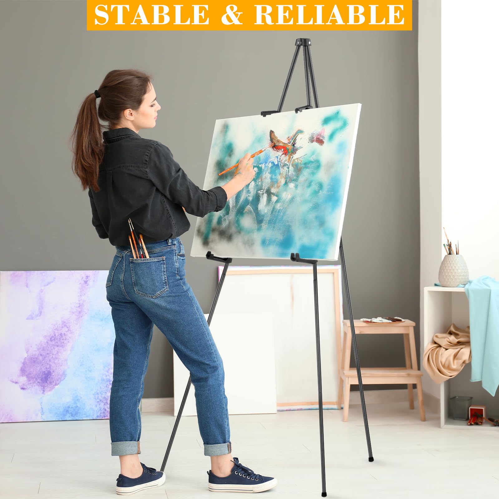 Chevalet Télescopique PUWOWYE 160cm - Support Tableau Ajustable | Pour Peinture, Affiches, Mariages
