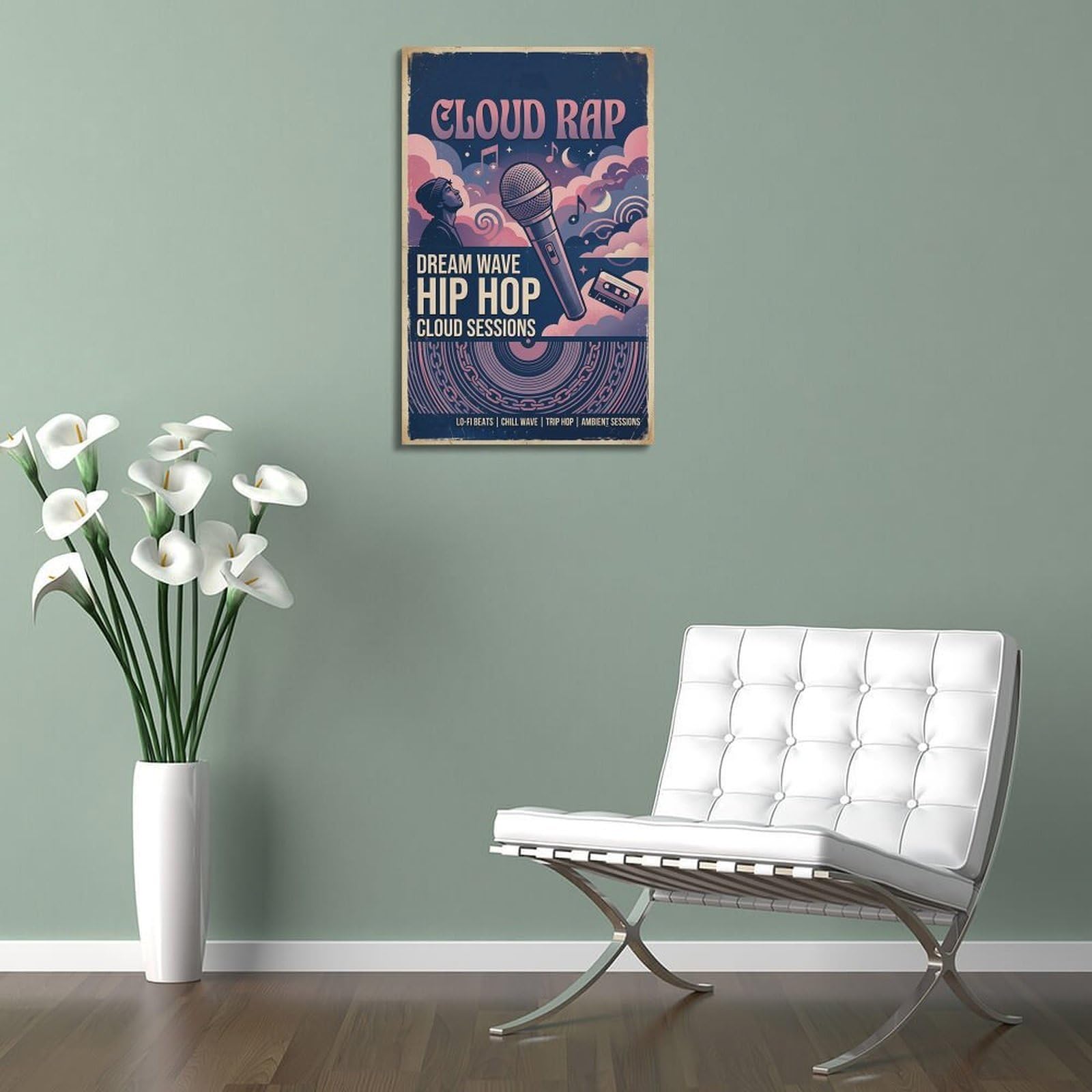 XKUGA Poster con stampa artistica su tela, stile retrò, stile hip hop, con nuvole, rap e onde, stile hip hop, decorazione artistica da parete moderna, decorazione artistica da parete per famiglia
