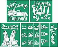 Vista 17 de JAJADO Plantilla de pantalla de seda con texto en inglés "Hello Fall", plantillas adhesivas reutilizables de otoño, transferencia de malla de tiza