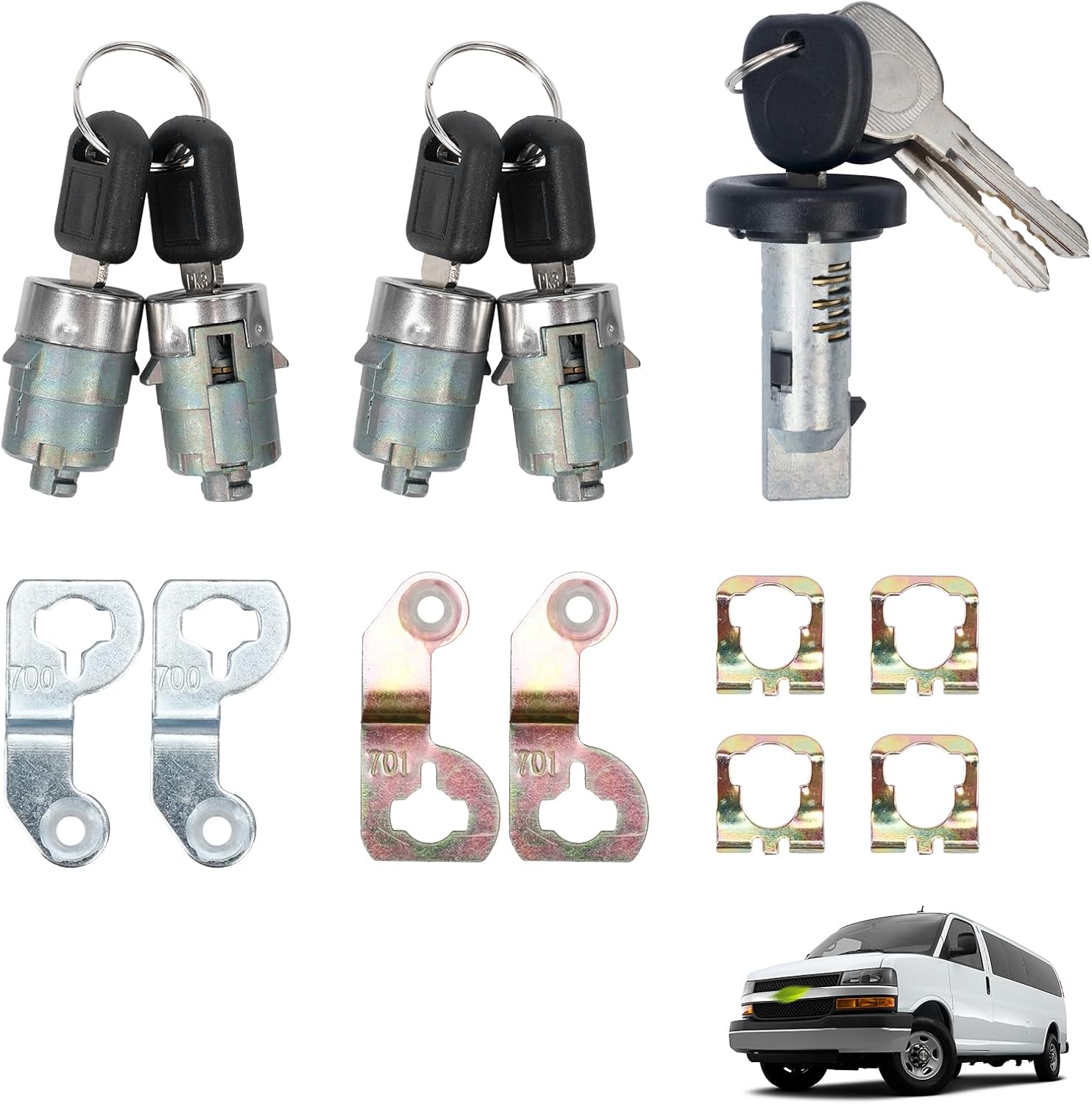 Ignition and 4 Door Lock Cylinders with Keys Compatible with Chevy Express 1500 2500 3500 Cargo Pasajeros 2010-2014, GMC Savana 1500 2500 3500 4500 2010-2014 Replace# 709271 7001592 692931