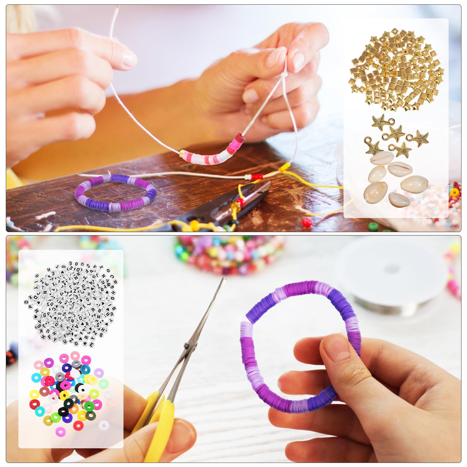 NOLITOY Cuentas de Arcilla Flexible Kit y Cierres Incluidos Accesorios Completos para Hacer Pulseras y Collares para Manualidades DIY