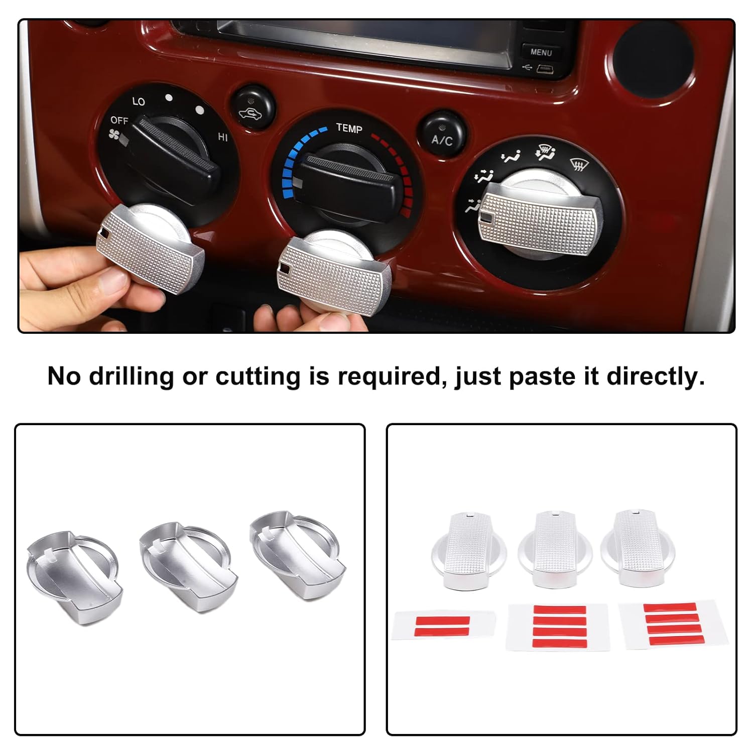Car Center Console Air Conditioner Switch Button Knob Trim Cover Compatible with Toyota FJ Cruiser 2007-2021 Air Conditioner Heater Climate Temperature Control Switch Knob Decorative Cover Accessories