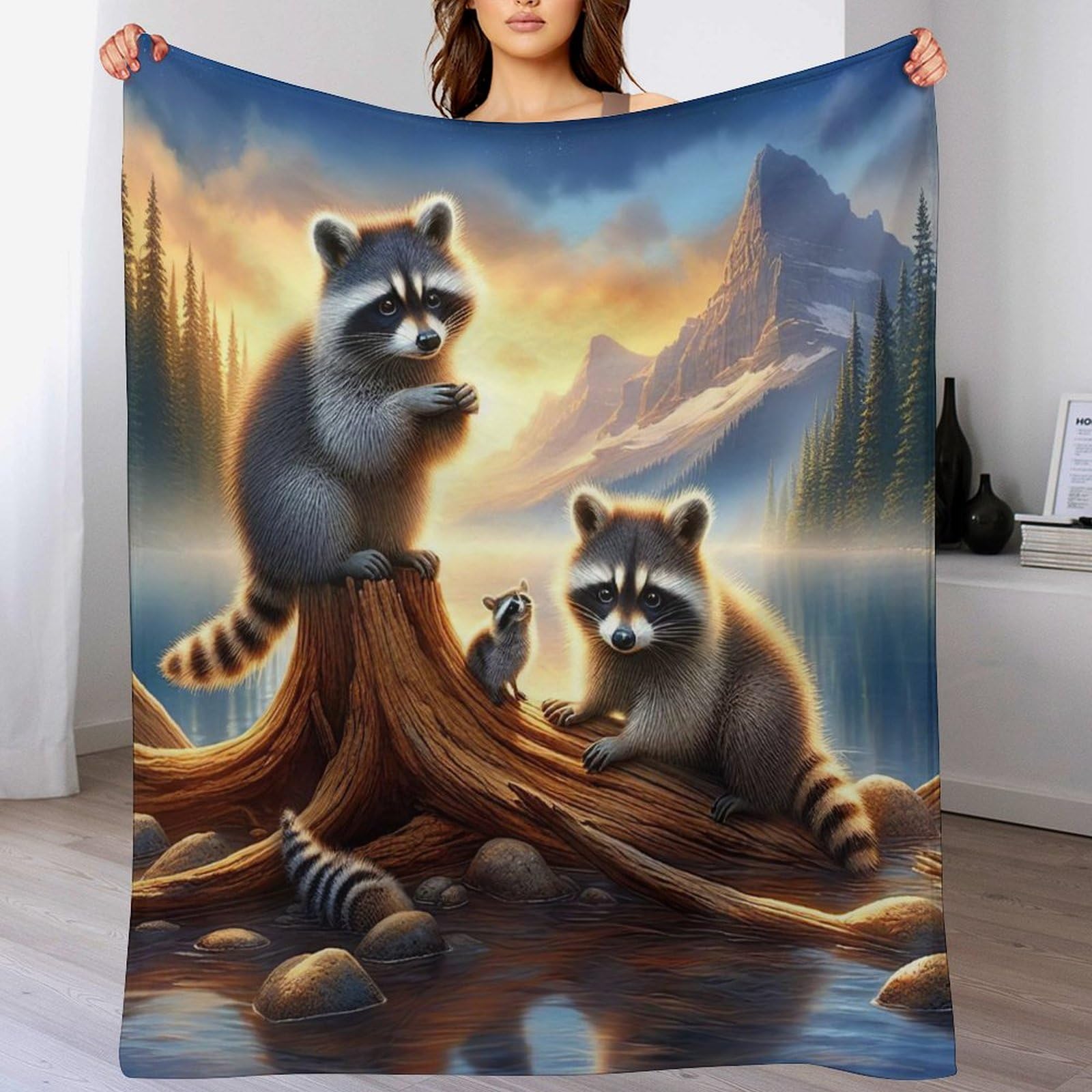 Couverture raton laveur plaid douillet pour canapé et voyage