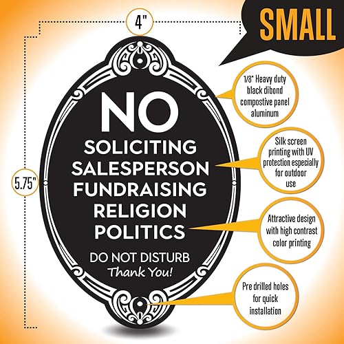 Miniatura 2 de Letrero de No Soliciting para casa, letrero de puerta de no golpeo, 5.75 x 4 pulgadas, todos los accesorios de montaje incluidos, fácil instalación