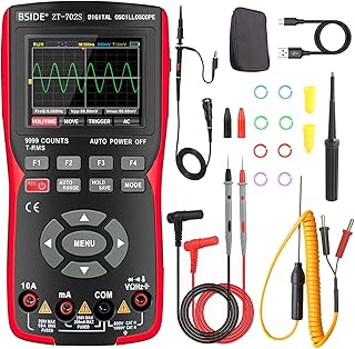BSIDE Digital Oscilloscope Multimeter 10Mhz Bandwidth 2.8” IPS Color Display Scope Meter, Auto-Calibration and Memory Function, Current Capacitance Frequency Ohm Temperature Diode Voltage Tester