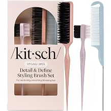 Kitsch Slick Back Hair Brush &ndash; Slick Back Brush for Styling | Hair Styling Combs Kit with Pintail Comb, Edge Brush &amp; Teasing Tool, Comb Set for Precision Parts, and Smooth Edges