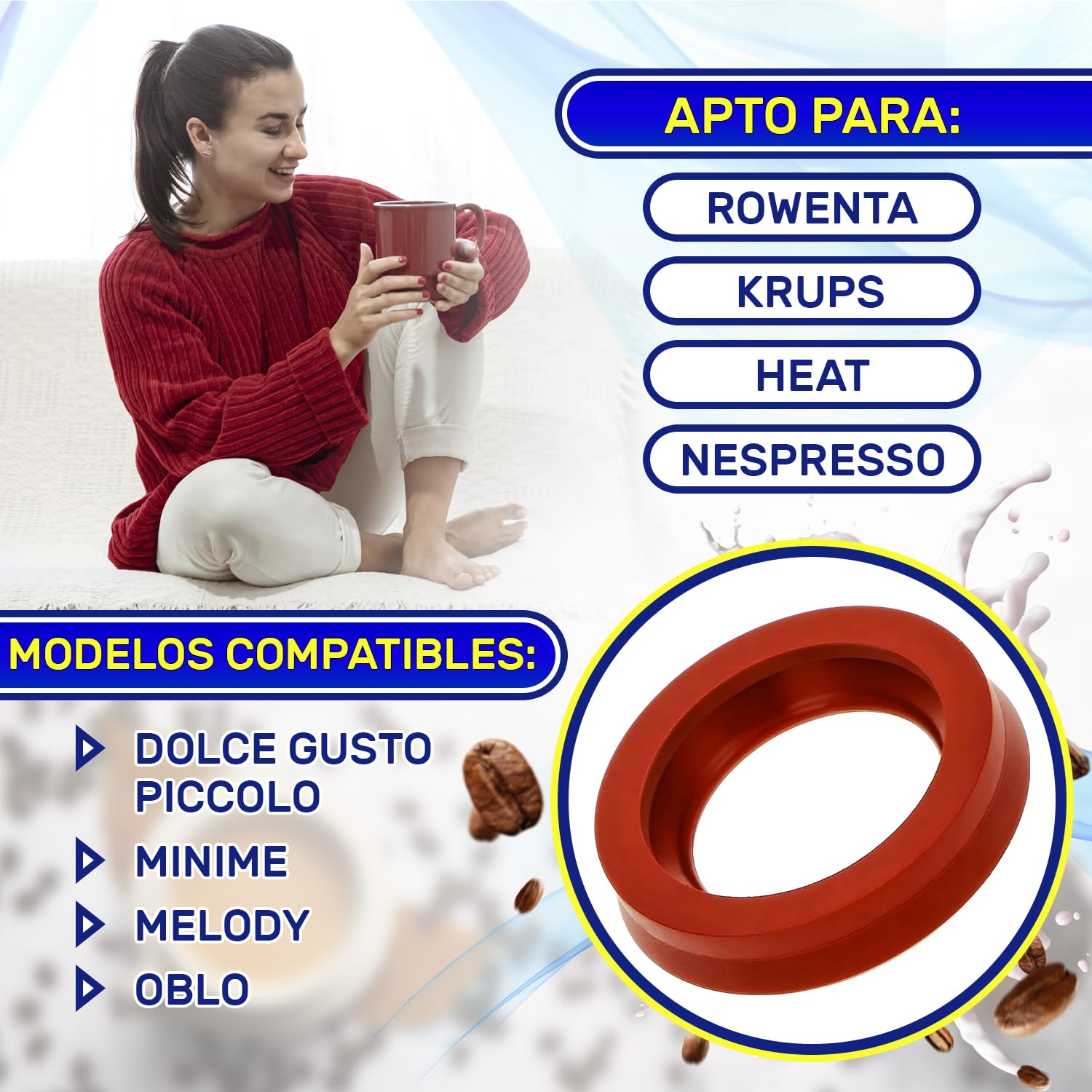 Junta para Depósito de Agua para Cafetera Capsulas con Código Original MS-0907124 para Krups para Rowenta para Calor - Garantía de 10 Años - MONTERAL