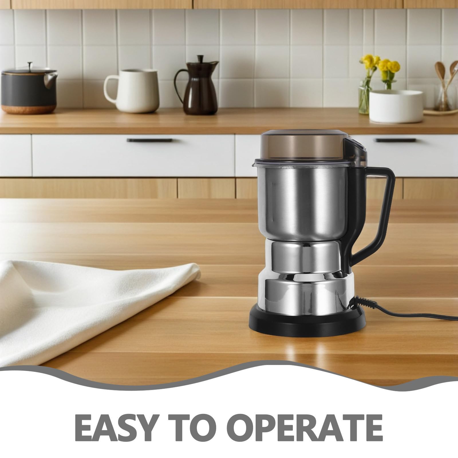 SOLUSTRE Molinillo Eléctrico de Cereales y Café con Motor, Capacidad 600g, Diseño Compacto de Acero Inoxidable para Cocinas Pequeñas y Apartamentos