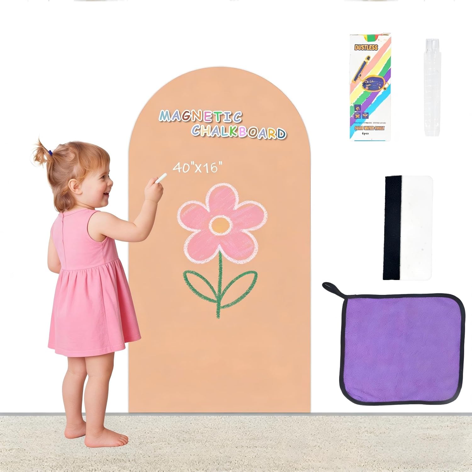 Removable Magnetic Chalkboard 16"x40" Wall Decal, Reusable Chalk Board with Damage-Free Adhesive, Strong Magnet, Wet-Erase & Easy to Install, Perfect for Playroom, Classroom Camel Pink