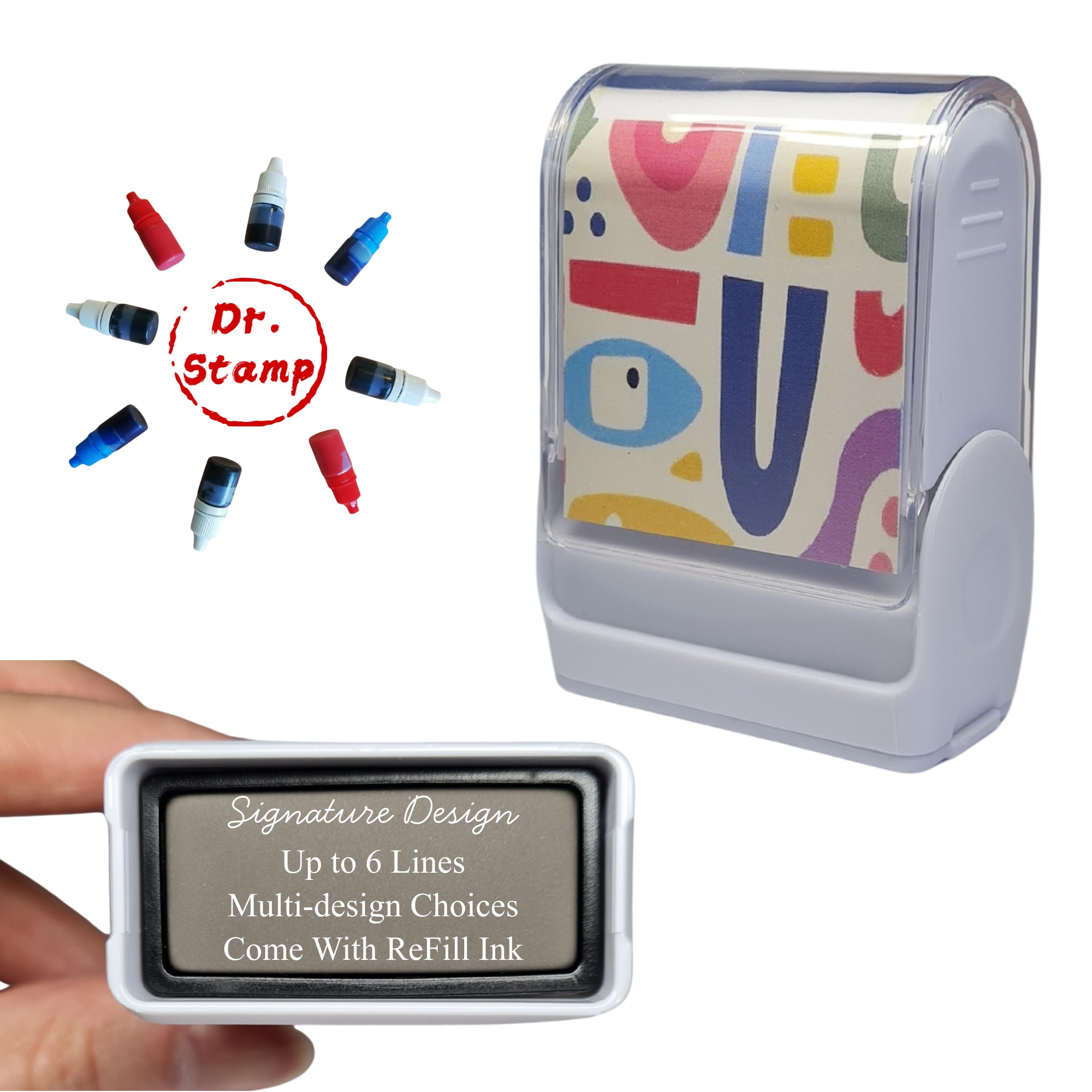 Up to 6 Lines Personalised self Inking Stamp Custom Made Rubber Stamp for Company, Business, Signature, Return Address, Invoice Book. (6 Lines of Text)