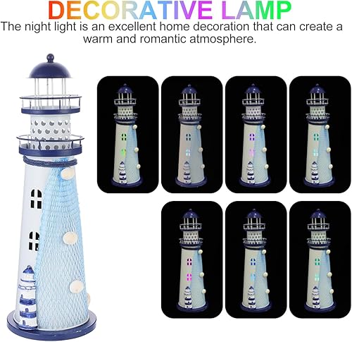 Miniatura 5 de Veemoon Decoración de escritorio de faro pequeño, adorno de faro de metal, estatuas náuticas, decoración temática de playa para el hogar, oficina,