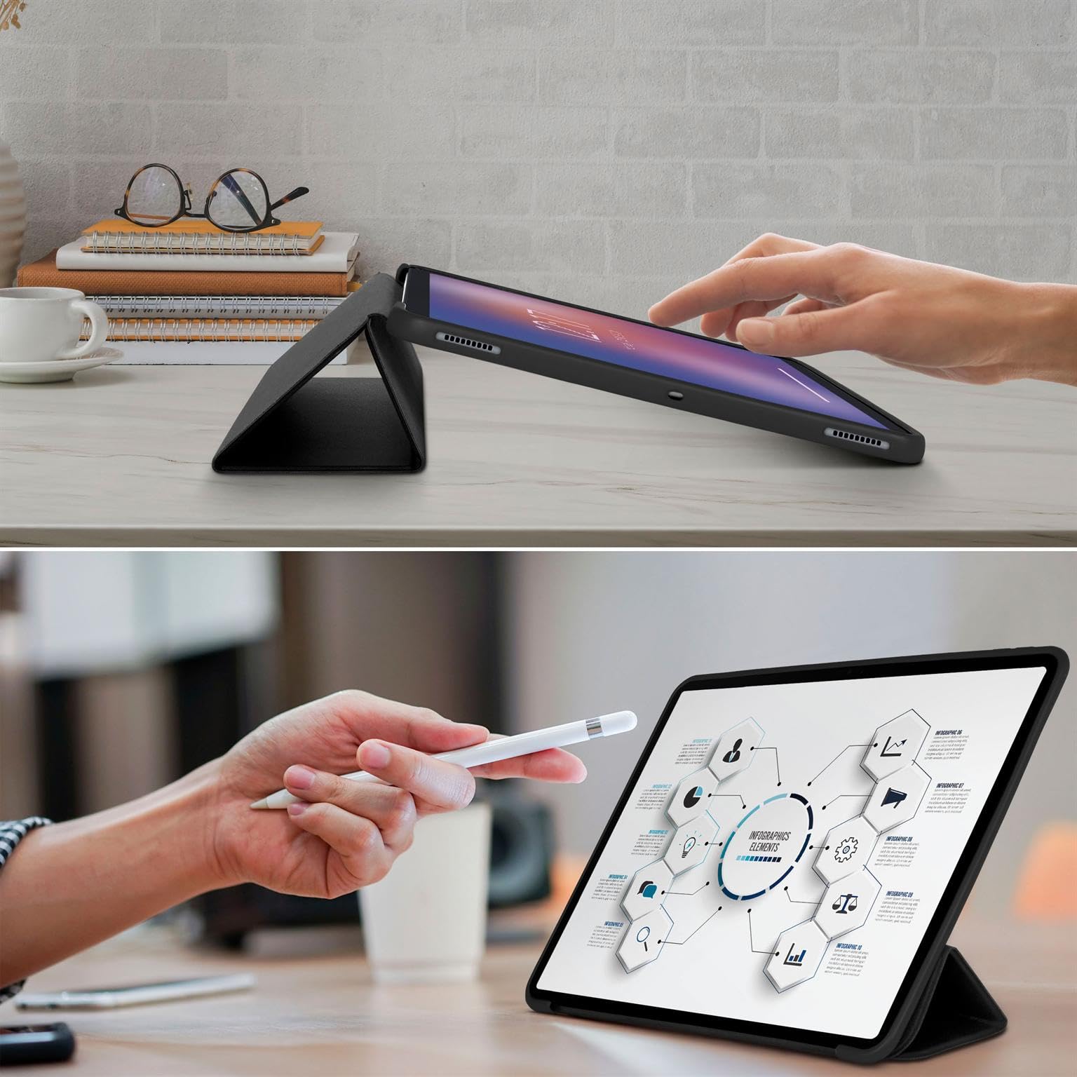 ONEFLOW Hülle für Samsung Galaxy Tab S10 Plus Schutzhülle ultradünn mit Ständer, Cover mit Auto Schlaf/Wach Funktion, Flip Case mit Magnet Standfunktion, Folio PU Leder Case, Schwarz