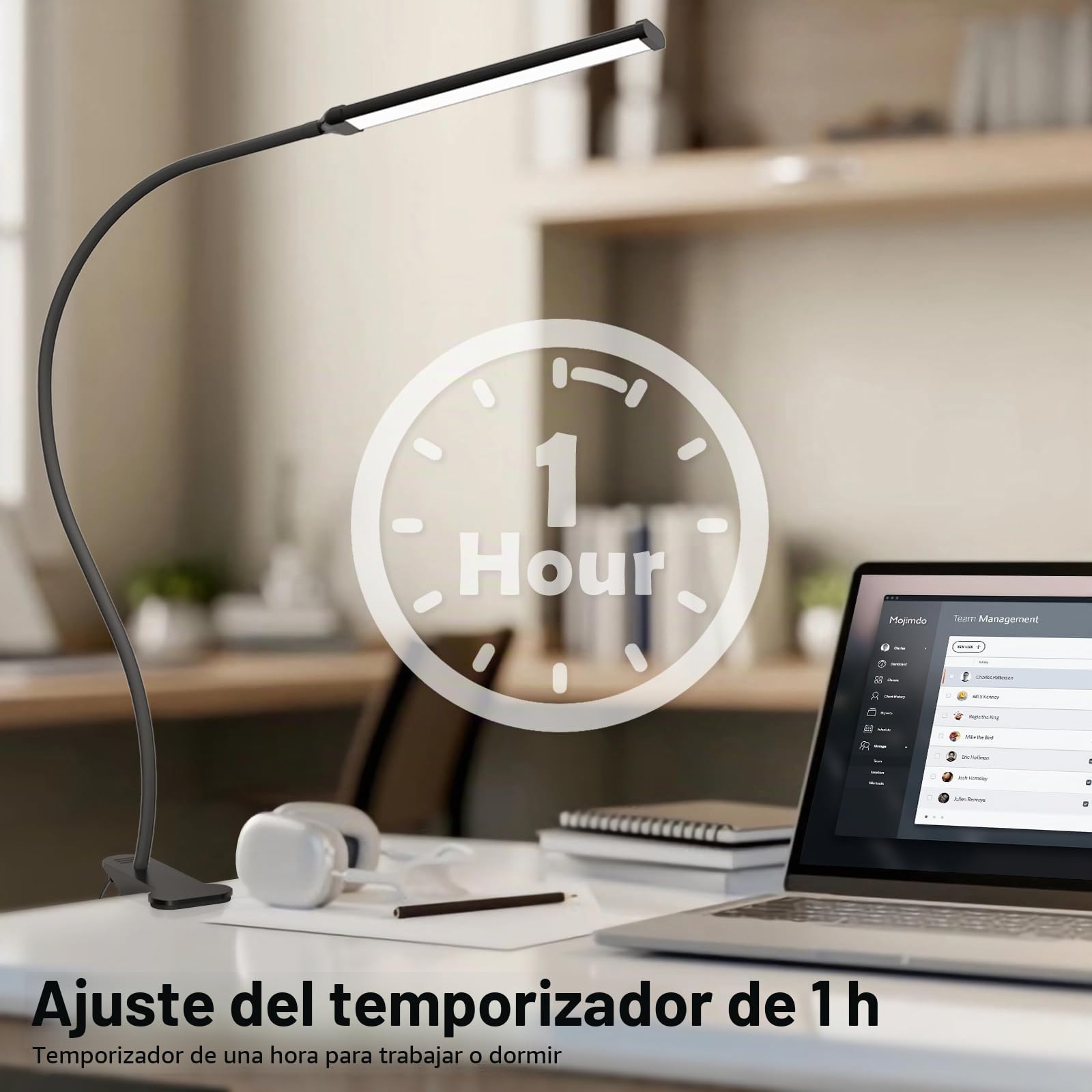 Mojimdo 77 LED Lámpara de Escritorio Regulable con Mando a Distancia [3 Modos de Color y 10 Niveles de Brillo] Cuello de Cisne Flexible de 70CM con Adaptador USB, Flexos de Pinza para Hogar