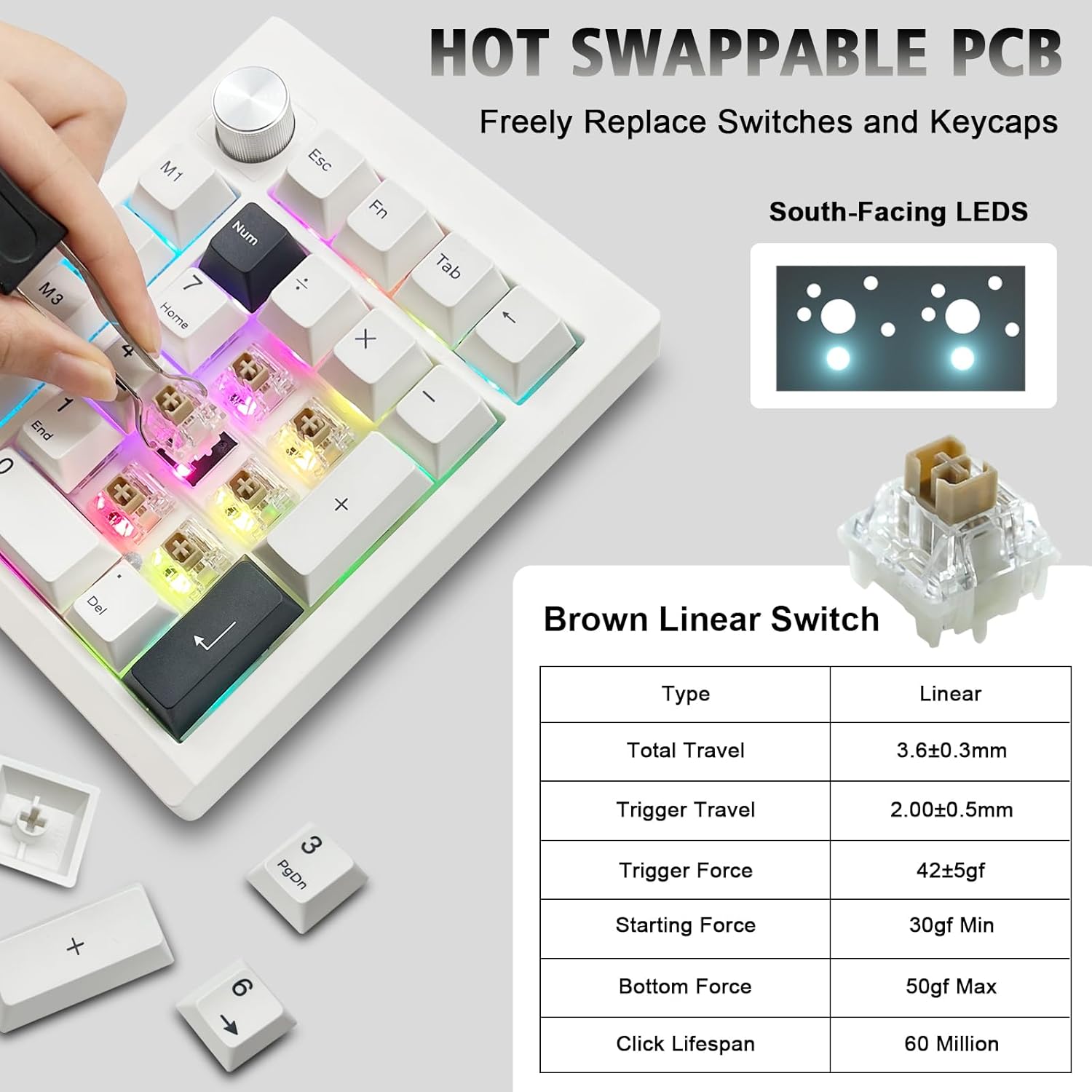 GMK26 Mechanical Numpad,VIA/QMK Programmable Hot Swappable Gasket Wired BT5.0/2.4G Wireless Number Pad with Knob PBT Keycaps 26 Keys Macro RGB Gaming Numeric Keypad for Laptop TKL Keyboard (Black)