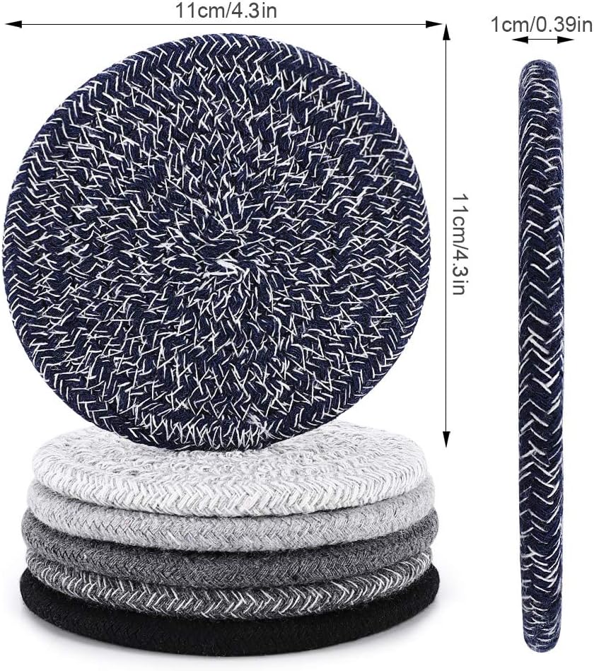 Braided Coasters for Drinks 6 Packs, Accmor Round Handmade Fabric Woven Desk Coasters, Absorbent Cotton Cup Coasters Heat-Resistant Hot Pads Mats for Table Protection.