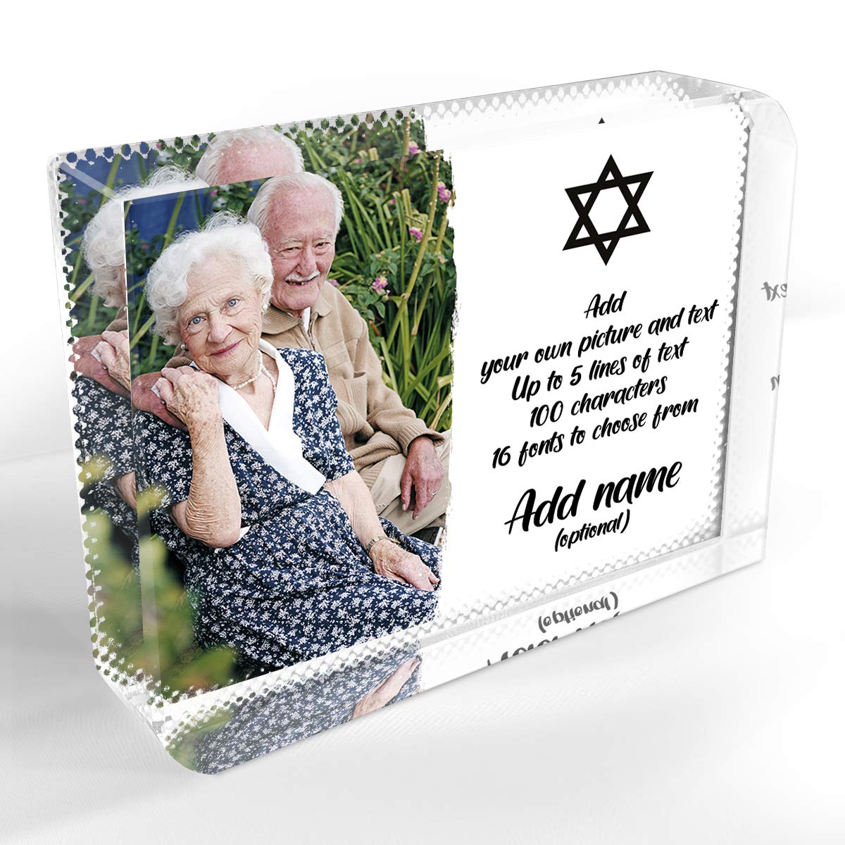 ShopQuality4U Personalised Judaism Crystal Block with Own Picture and Text, White Background Large Printed Crystal Block, Custom Religious Photo Glass Block, Birthday Present