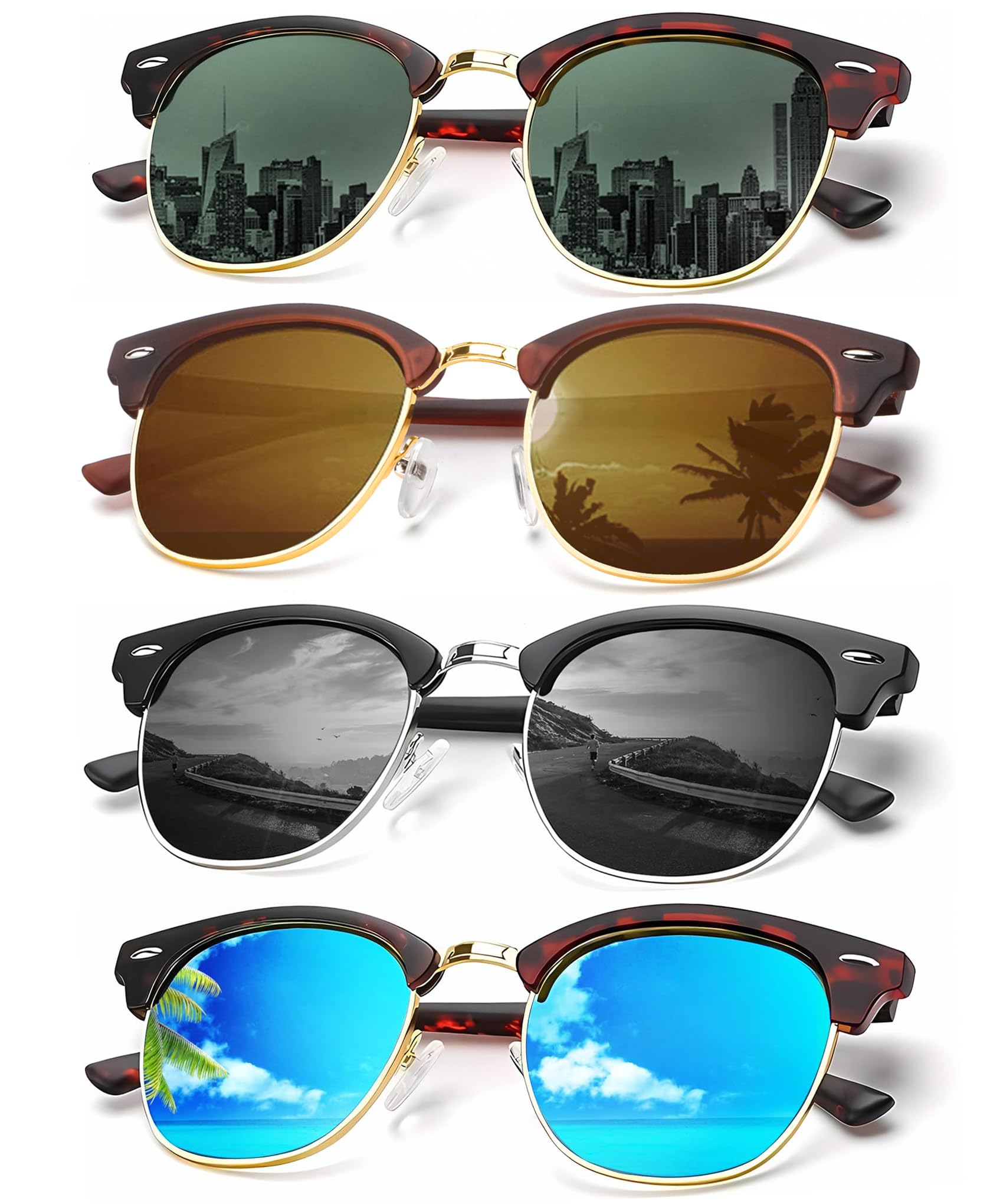 KALIYADI Sunglasses Men Polarized Sunglasses for Men Women Unisex Semi-Rimless Frame Retro Driving Sun Glasses UV Blocking