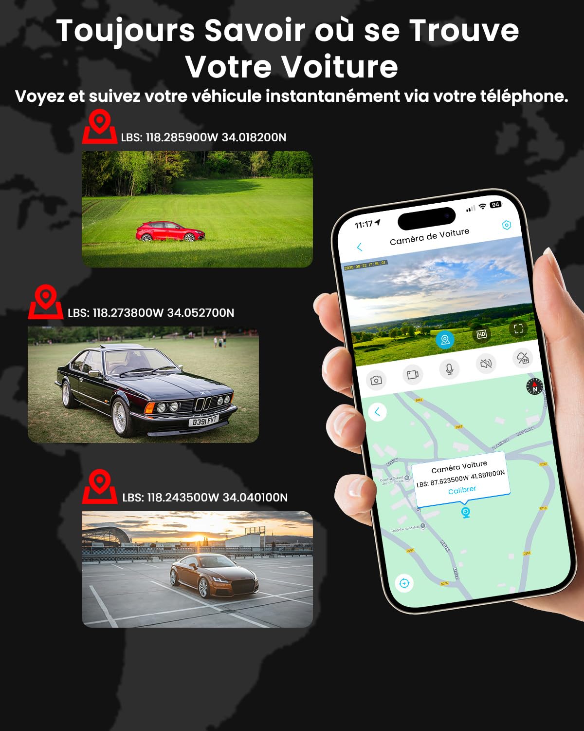 Dashcam Voiture 4G LTE avec Carte SIM, Accès à Distance par App