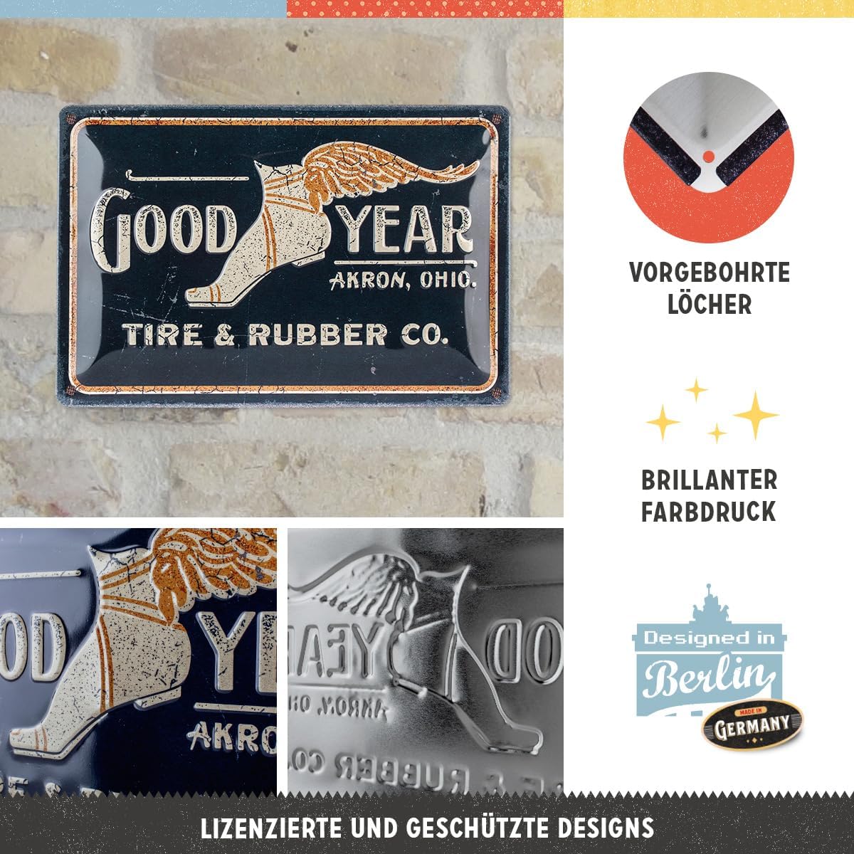 Nostalgic-Art Goodyear Retro Tin Sign - Wing Foot Logo 1901 - Gift Idea for Car and Motorbike Fans - Vintage Design - 20 x 30 cm