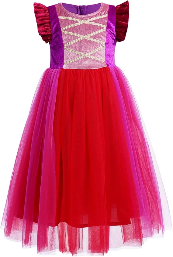 OBEEII Halloween Costume for Girls Velvet Tulle Tutu Witch Dresses with Wigs Velvet Cape 3pcs Set for Halloween Carnival