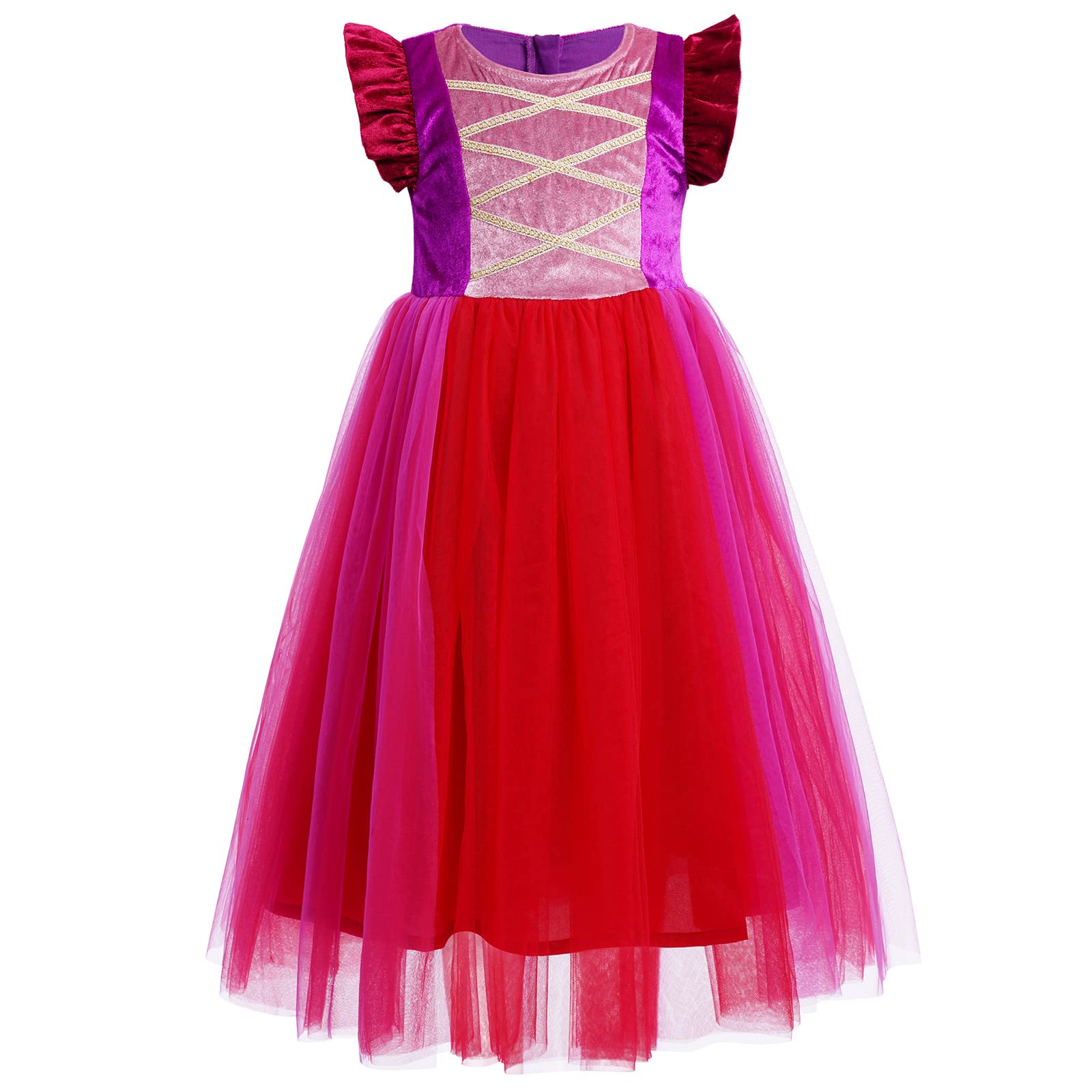 IMEKIS Ragazze Costume da Strega Cattiva di Halloween Principessa Winifred Sarah Mary Sanderson Cosplay Vestire con Parrucca del Mantello con Cappuccio Vestito di Carnevale di Compleanno