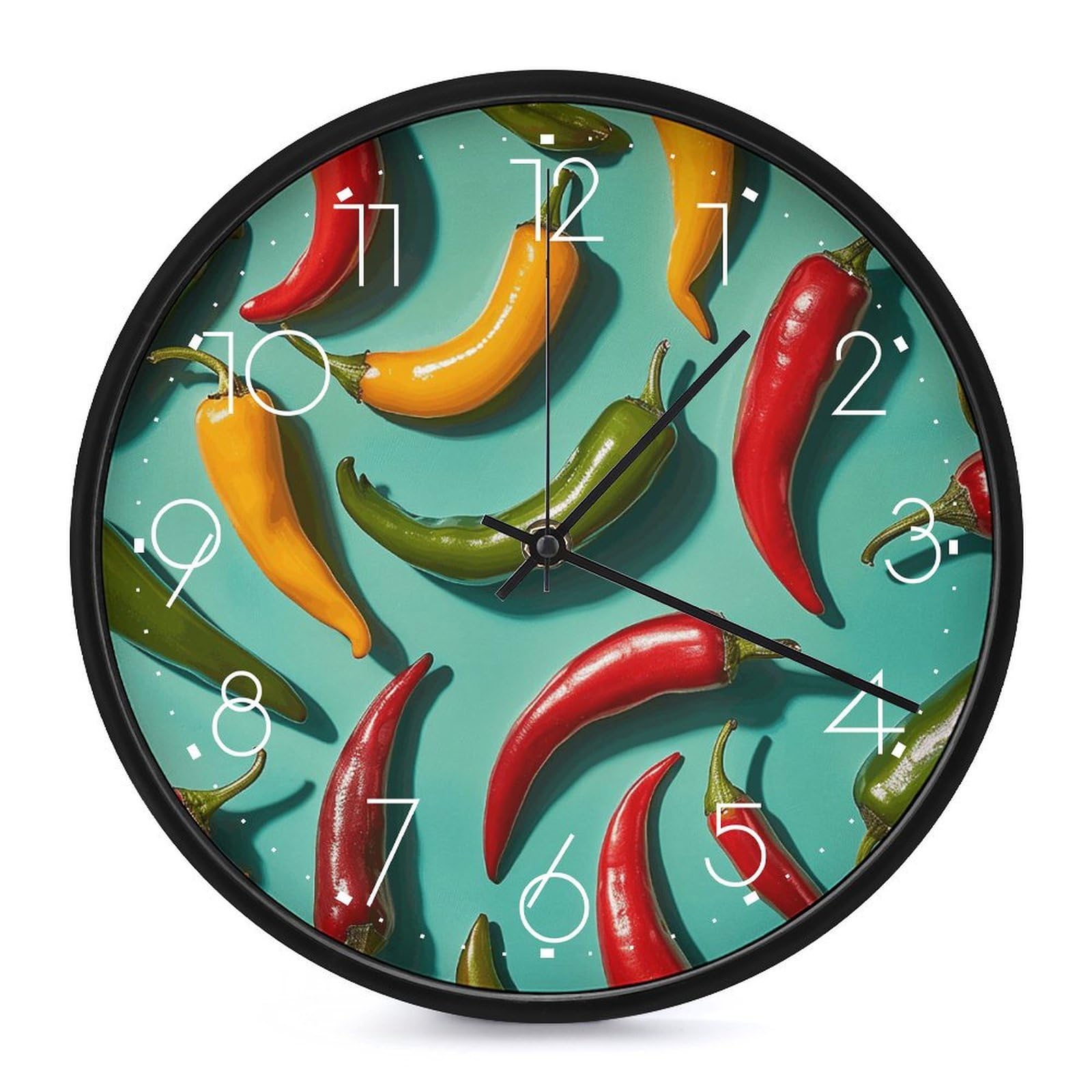 Horloge murale vintage piment déco cuisine pendule silencieuse retro 25cm