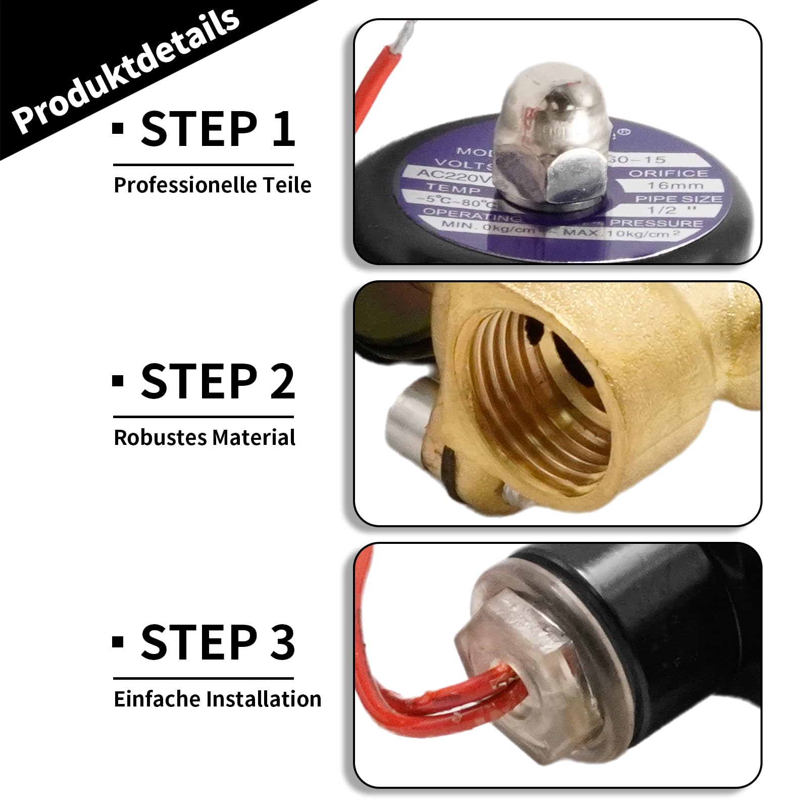 Hoypeyfiy 1/2'' BSP Elektrisch betätigtes Messing-Magnetventil, AC 220 V NC Elektrisch betätigtes Messing-Magnetventil, für Wasser, Luft, Gas und Öl