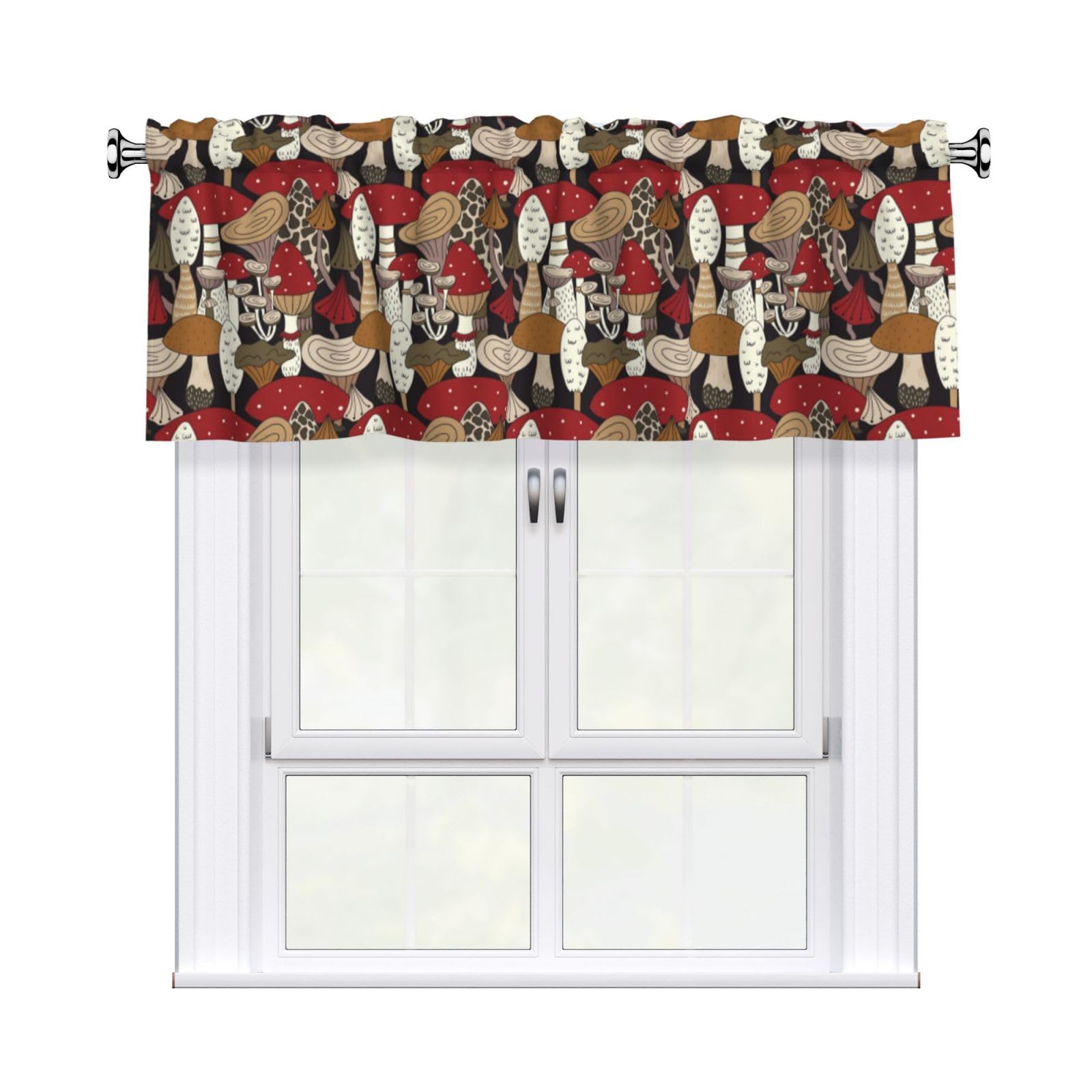 Noble Ren Fantasy-Style Cartoon Mushroom Short Curtain Valance 54x18in For Kitchen Bathroom Cafe Living Room Decoration
