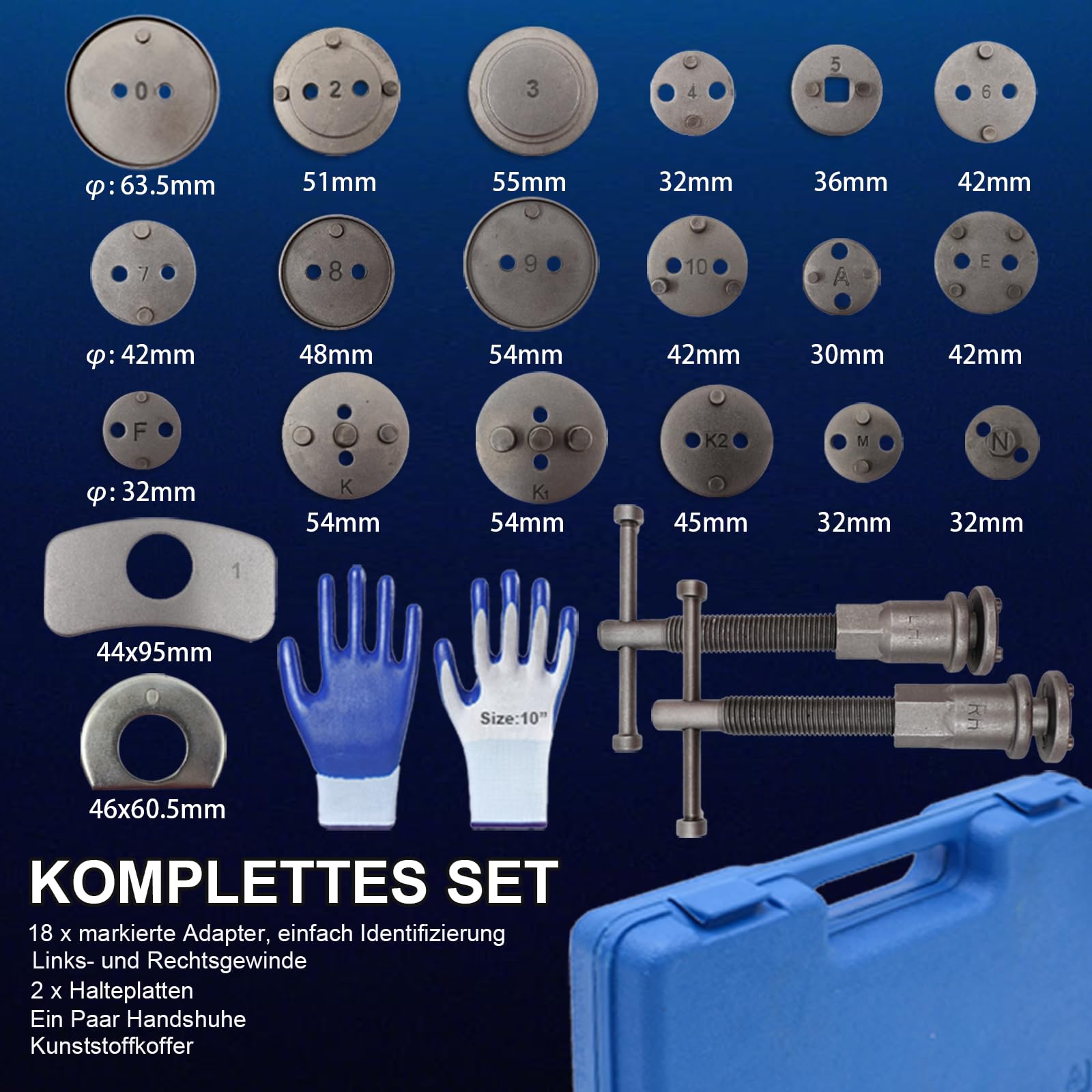 23-TLG. Bremskolbenrücksteller Auto Universal, Bremsen Rückstellwerkzeug, KFZ Bremssattelrückstellwerkzeug mit Links- & Rechtsgewinde (Blau)