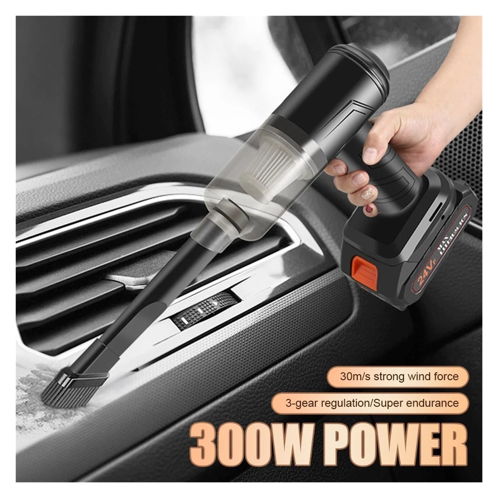 Aspiradora De Coche Inalámbrico 300W, Portátil Mano con Fuerte Succión 12000PA, Mini Recargable, Accesorios Limpieza Fácil Rápida Diversos Escenarios