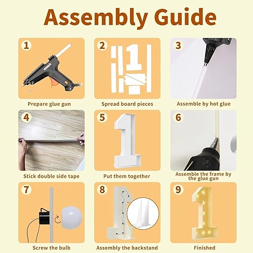 Miniatura 5 de Letras iluminadas de marquesina de 4 pies con pistola de pegamento caliente, números de marquesina de 4 pies para decoración de fiesta de