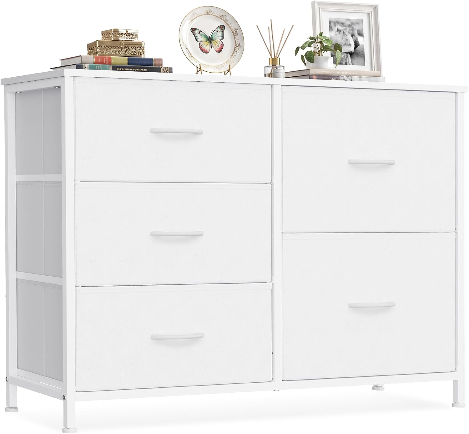 SONGMICS Cassettiera con 5 Cassetti in Tessuto, 98,7 x 30 x 74,7 cm