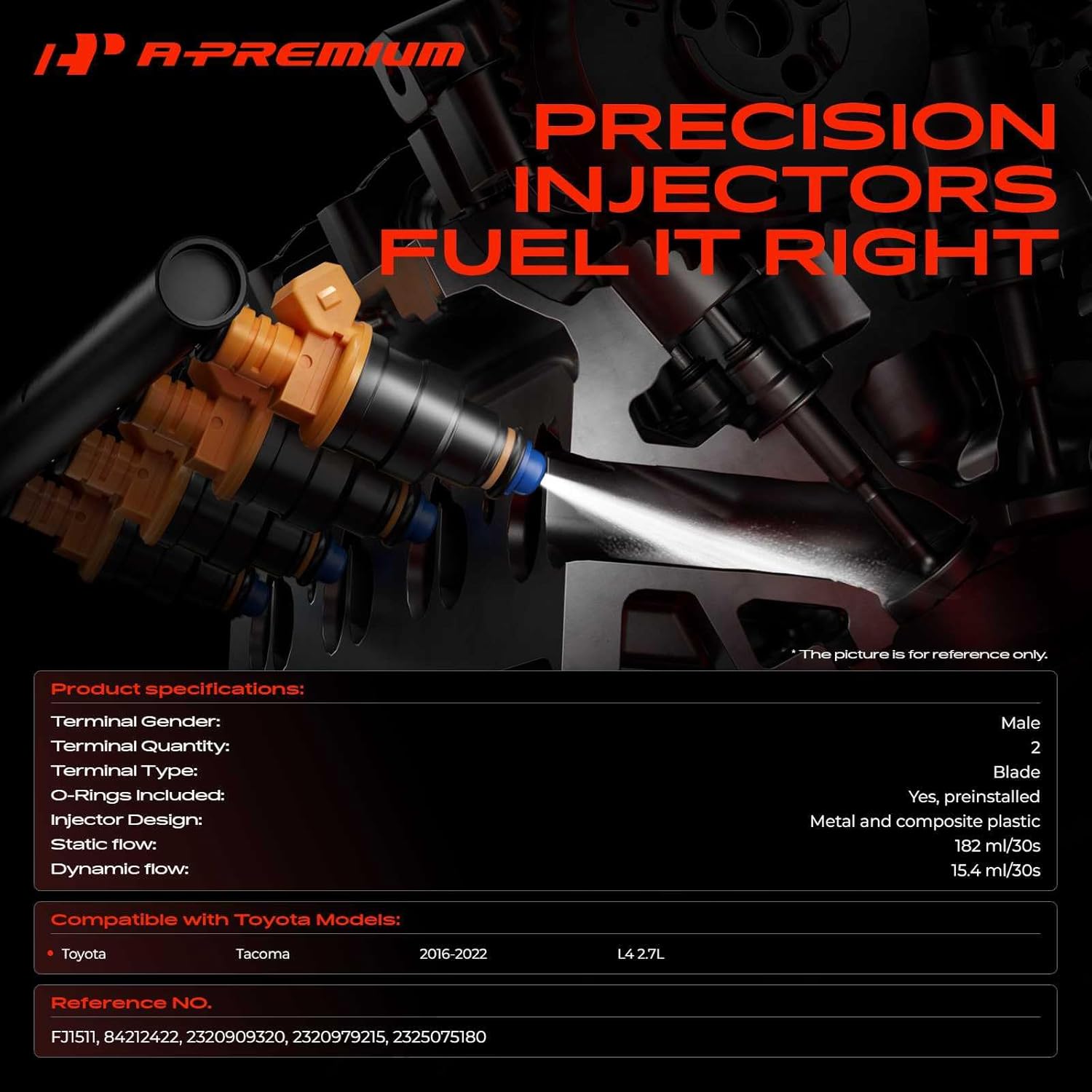 A-Premium 12 Holes Set of 4 Fuel Injectors Compatible with Toyota Tacoma 2016-2022 2.7L, Replace# 2325075180, 2320979215