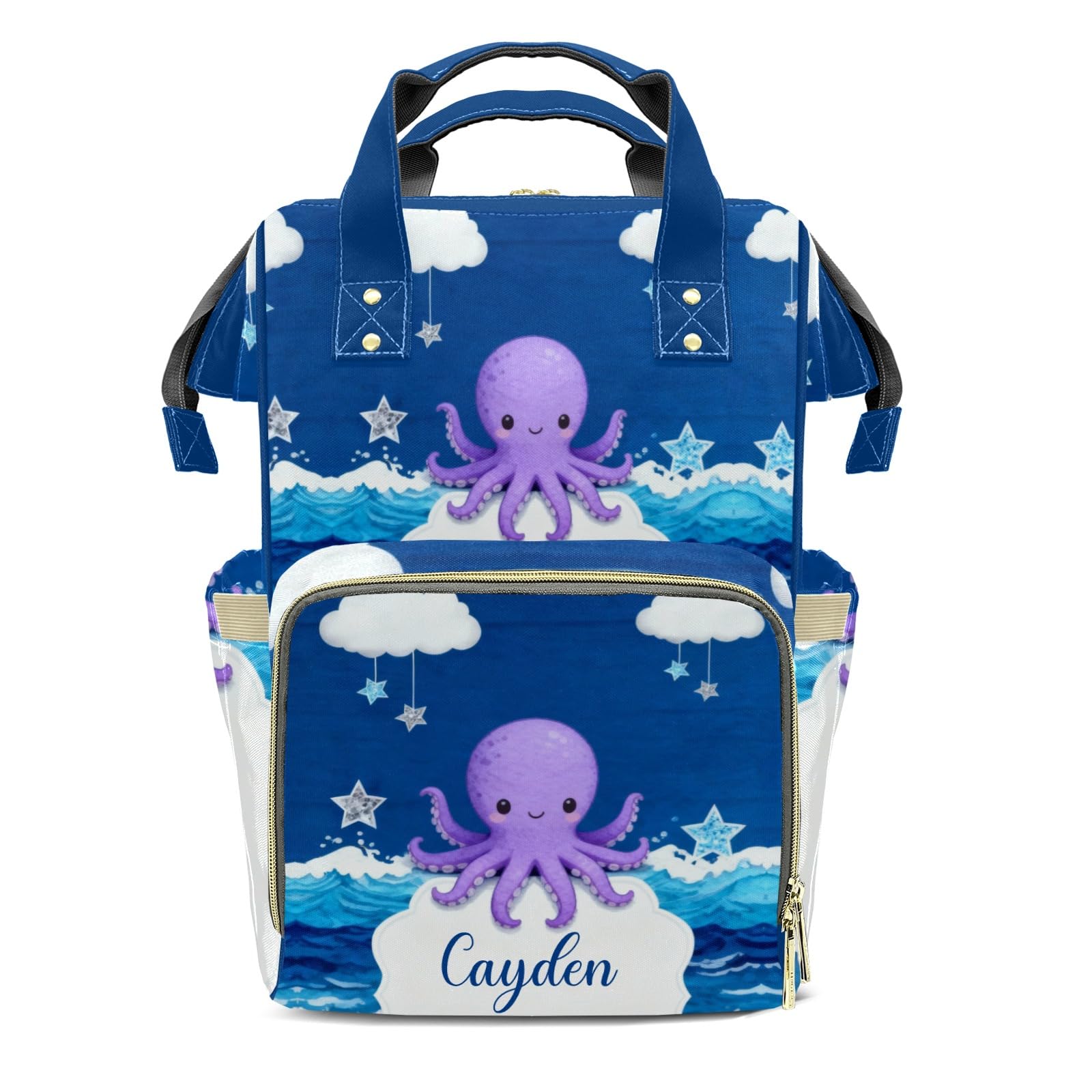 Personalized Diaper Bag Backpack Name Watercolor Octopus Star Sea Clear Up Clutter: Big Capacity Waterproof Bag with Extra Compartments