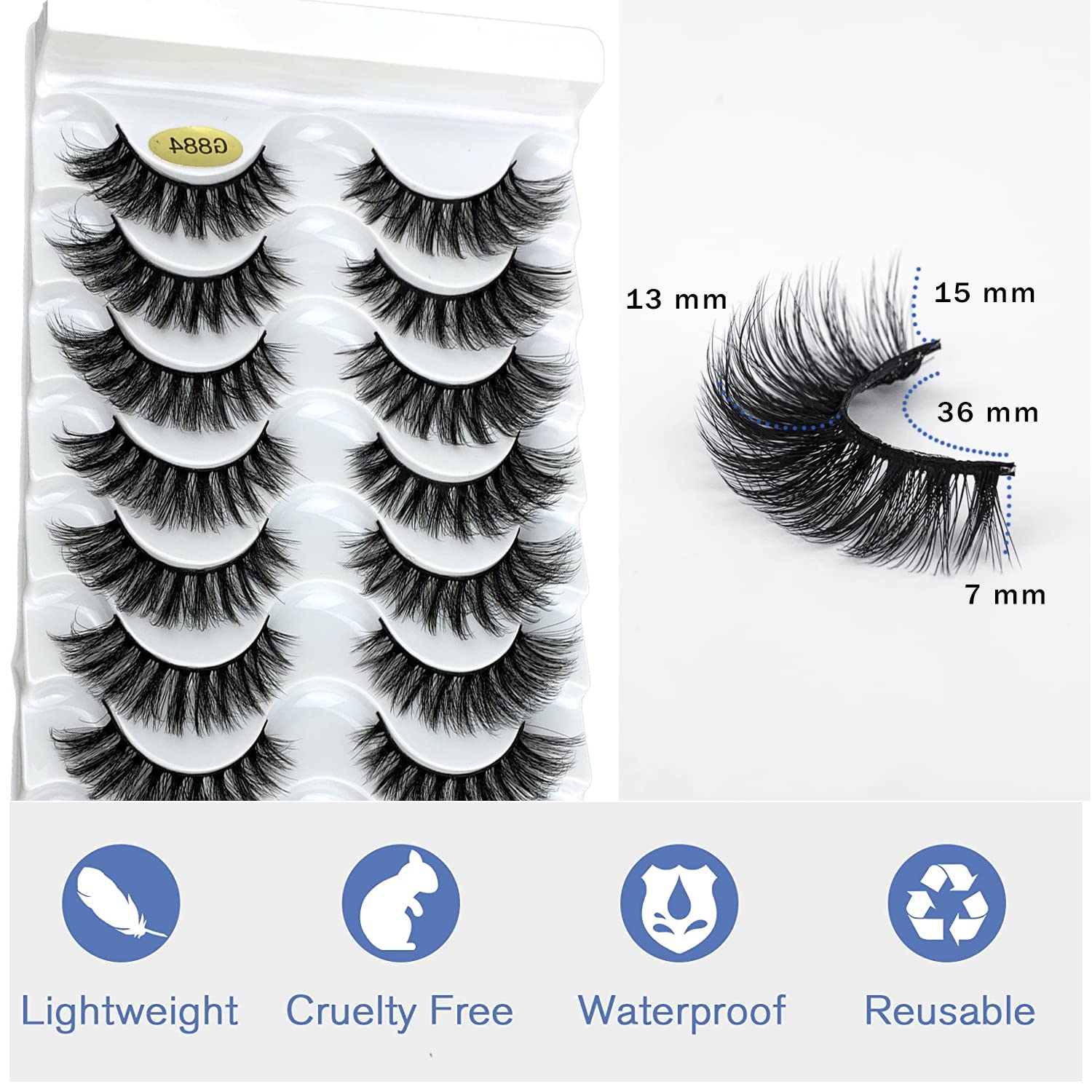 KOKAY False Eyelashes Russian Strip Lashes Faux Mink Lashes 8 works DD Curl - Image 2