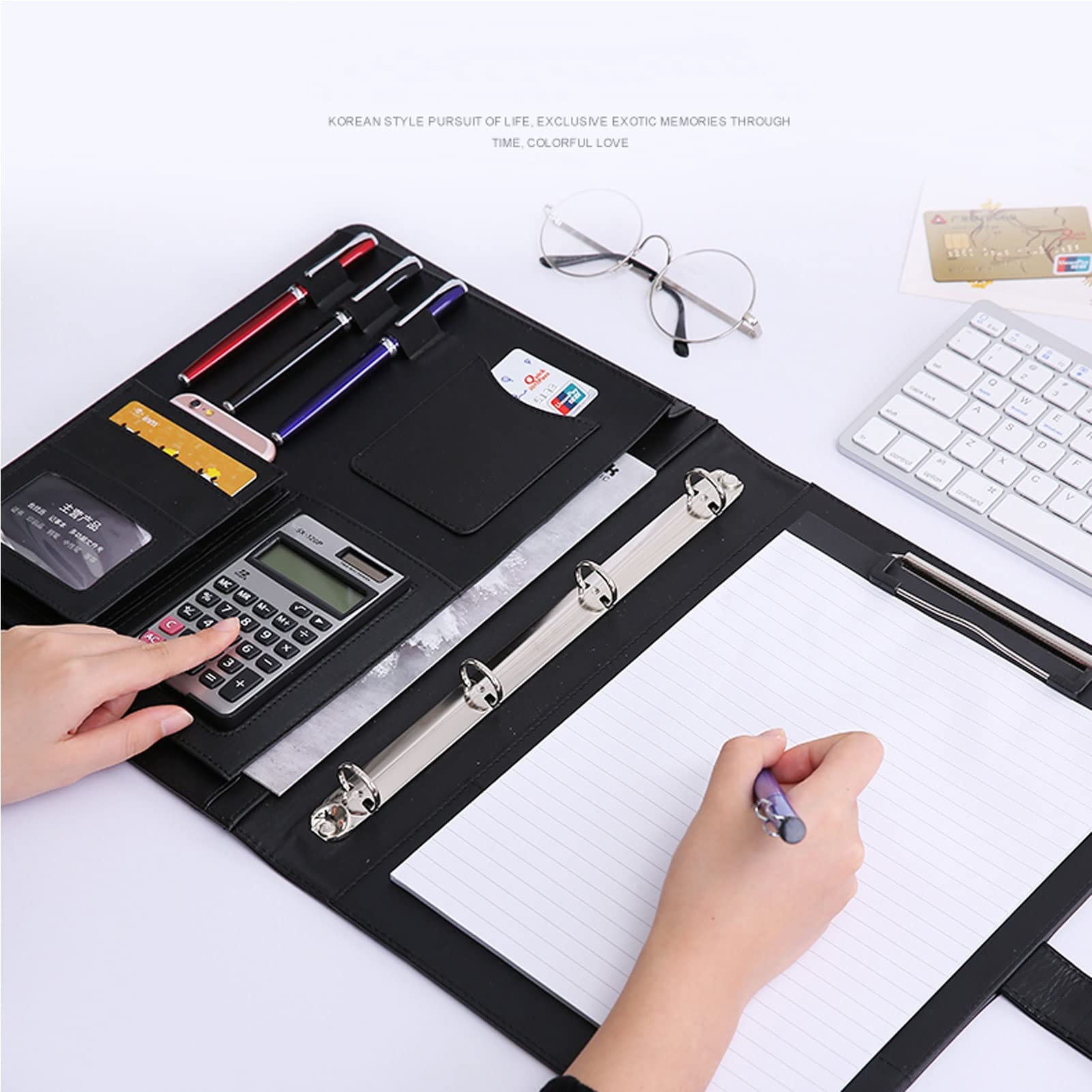 Teczka na dokumenty A4 z PU Leather Folder Konferencyjny Biznes Padfolio Case A4 Teczka Biurowa Organizer dla Mężczyzn Kobiet (Kolor: Brązowy, Rozmiar : Bez Kalkulatora)