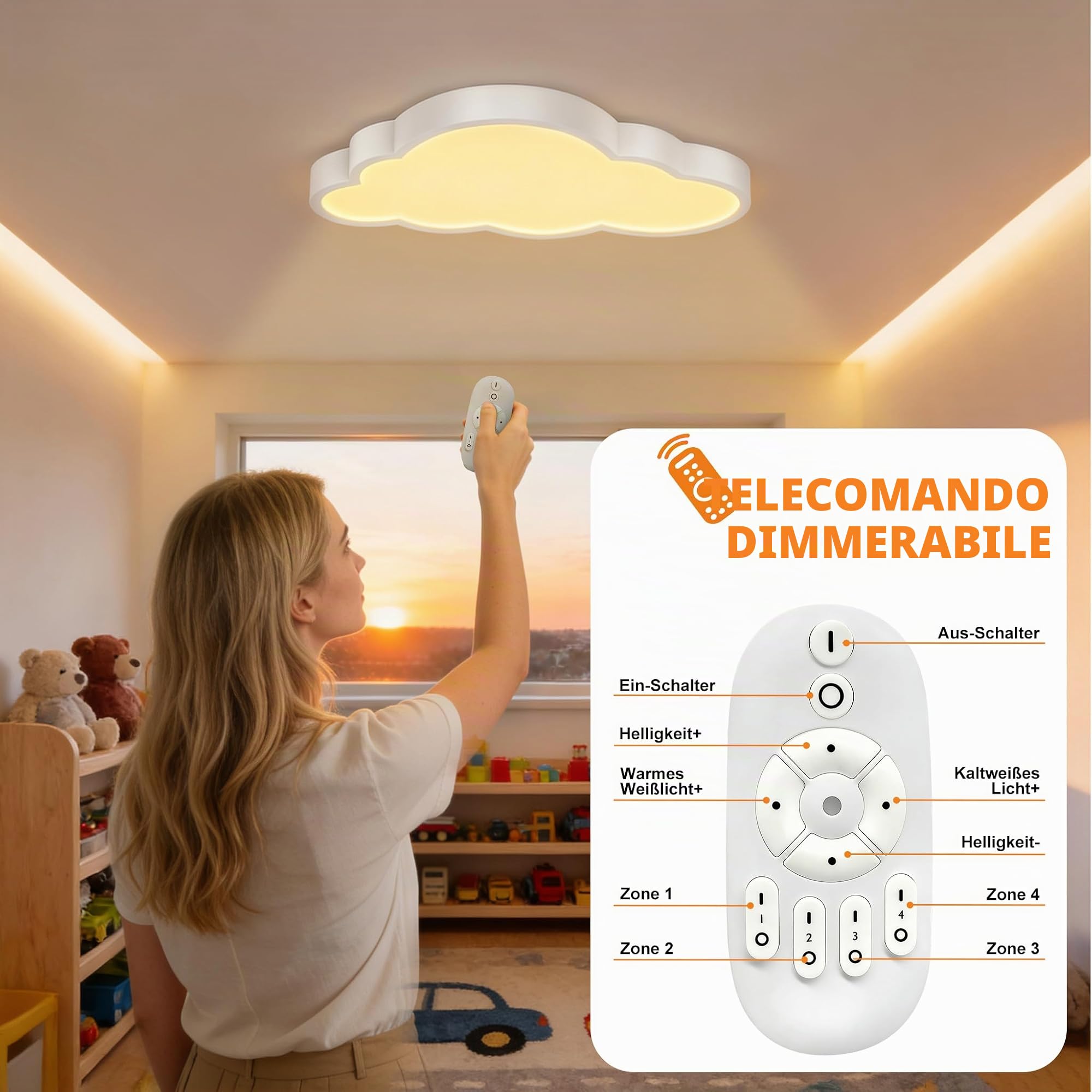 YRHome 48W Plafoniera LED Effetto Nuvola Dimmerabile in Acrilico IP44 con Telecomando, Lampada Ultra Sottile per Camera dei Bambini