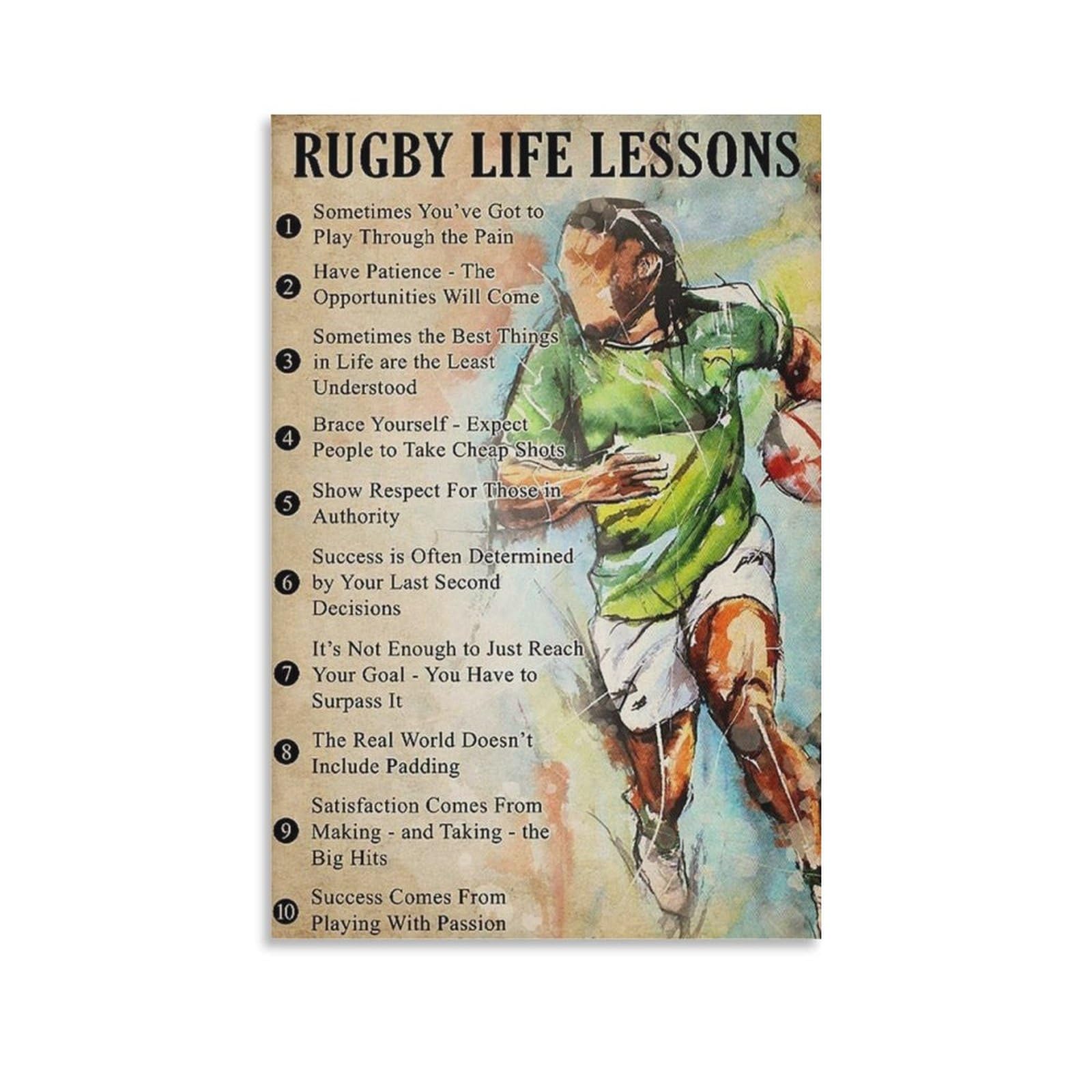 Gqvcjsw Rugby Player Art, Rugby Life Lesson Canvas Poster Wall Art Decor Print Picture Paintings For Living Room Bedroom Decoration 16X24inch(40X60cm)
