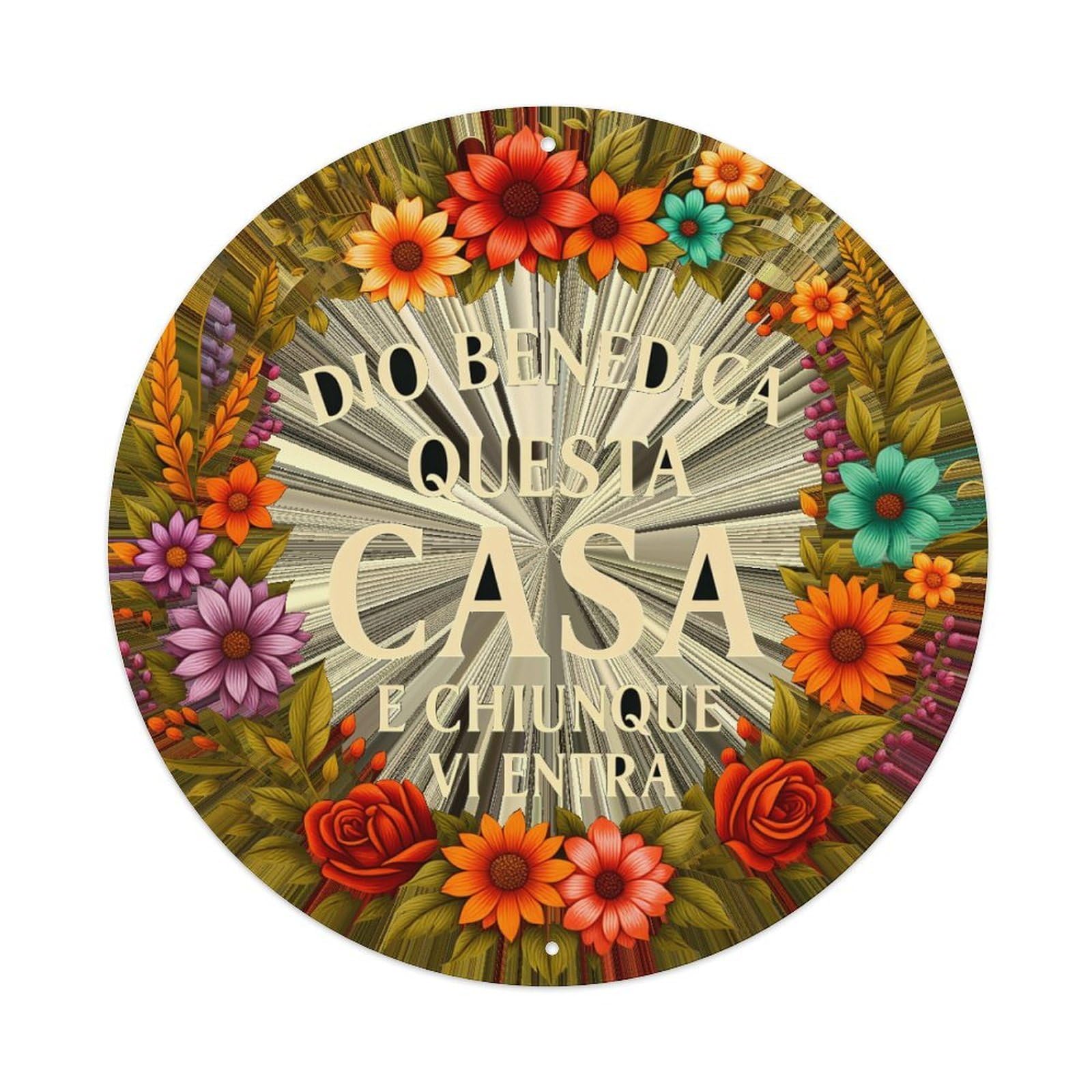 Floral Wreath Blessing Text Design Round Tin Sign Retro Metal Sign for Cafe Bar Pub Home Game Room Gym Club Wall Decoration Vintage Metal Poster 8x8 Inch