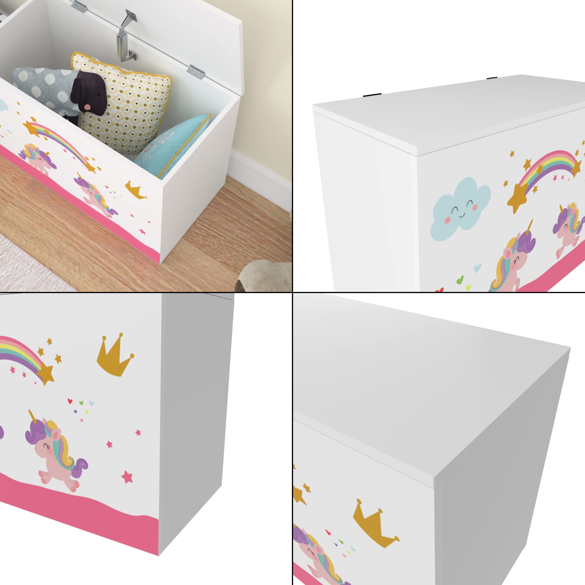 [en.casa] Juguetero para niños Baúl con Motivo Unicornio Banco Caja de Almacenamiento con Tapa máx. 70 kg Aglomerado 40 x 60 x 30 cm Multicolor