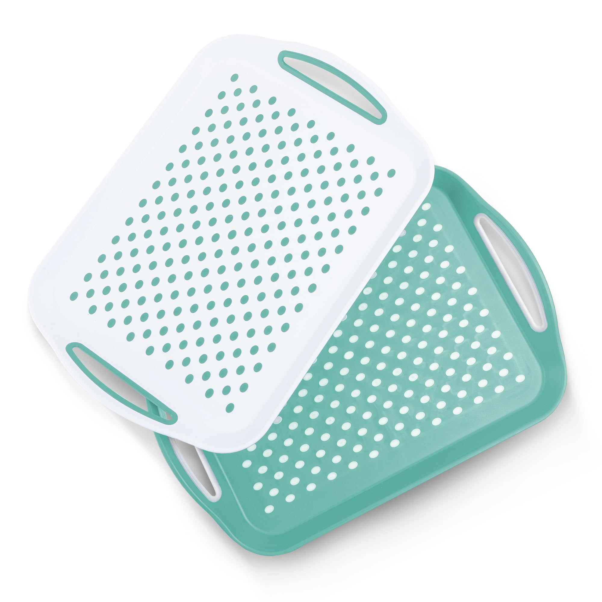 Essen 2-Pack Serving Tray Set – Non-Slip Lap Boards with Grip Handles, Ideal for Food Prep, Tea, Breakfast in Bed – Plastic Tray for Stable Dining – Dishwasher Safe (Green/White)