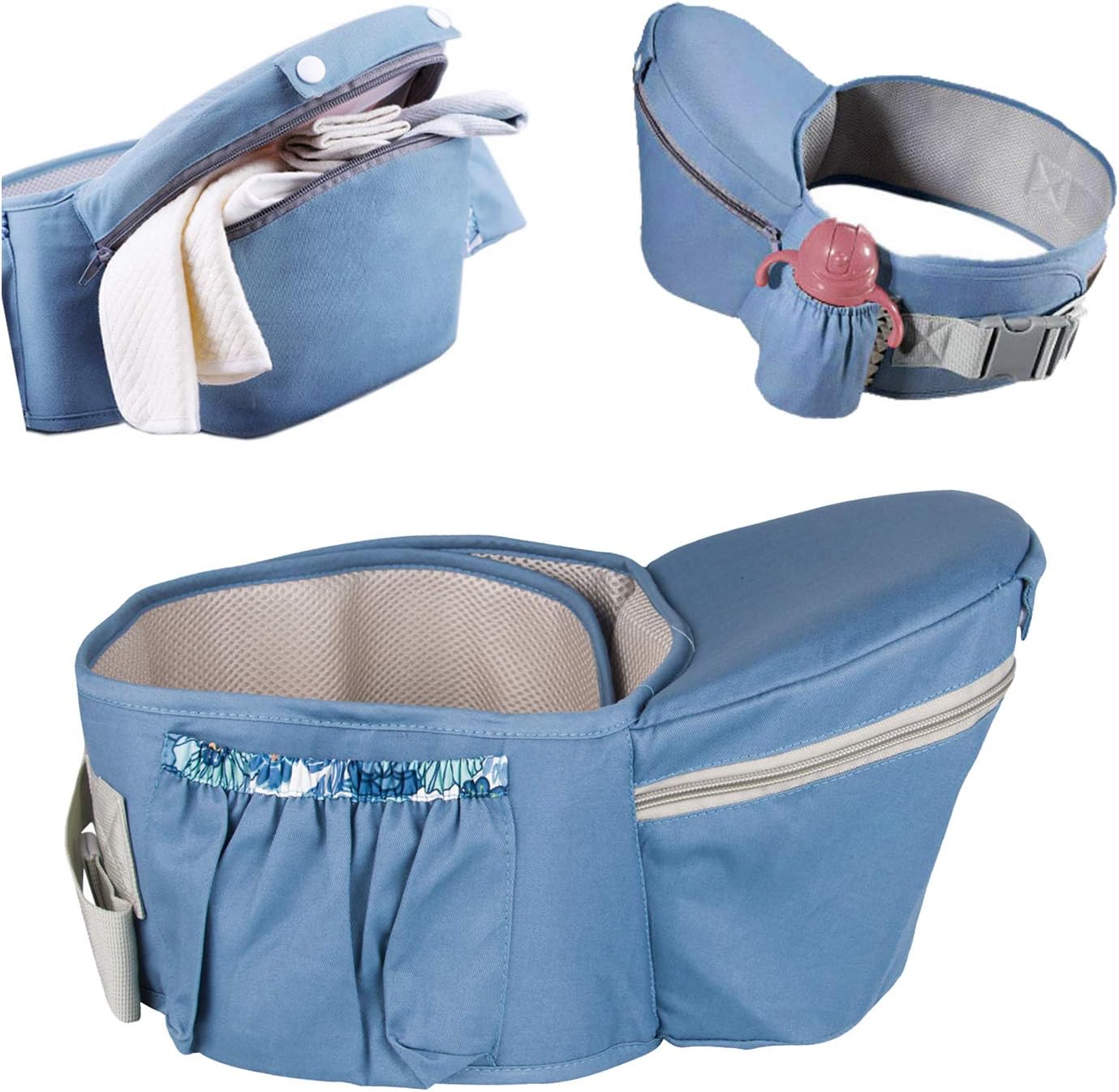 Baby carrier on the back seat with three pockets Adjustable belt Waist seat Outdoor baby stool BC27 Blue