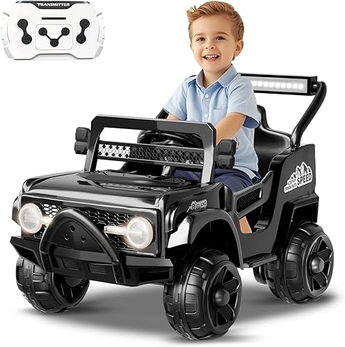 Camión eléctrico para niños de 12 V, juguetes con luces LED, Bluetooth, reproductor de música USB, 3 velocidades, ruedas eléctricas, control remoto,