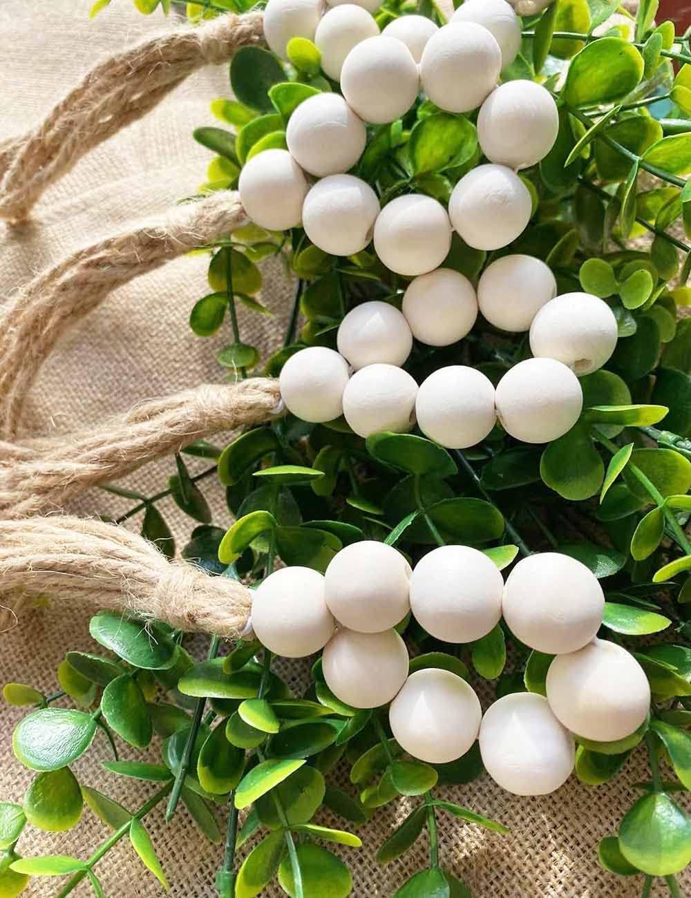 Black Friday - 60% OFF LuckyShe Napkin Rings Farmhouse Natural White Wooden Beads Tassels,Set of 12