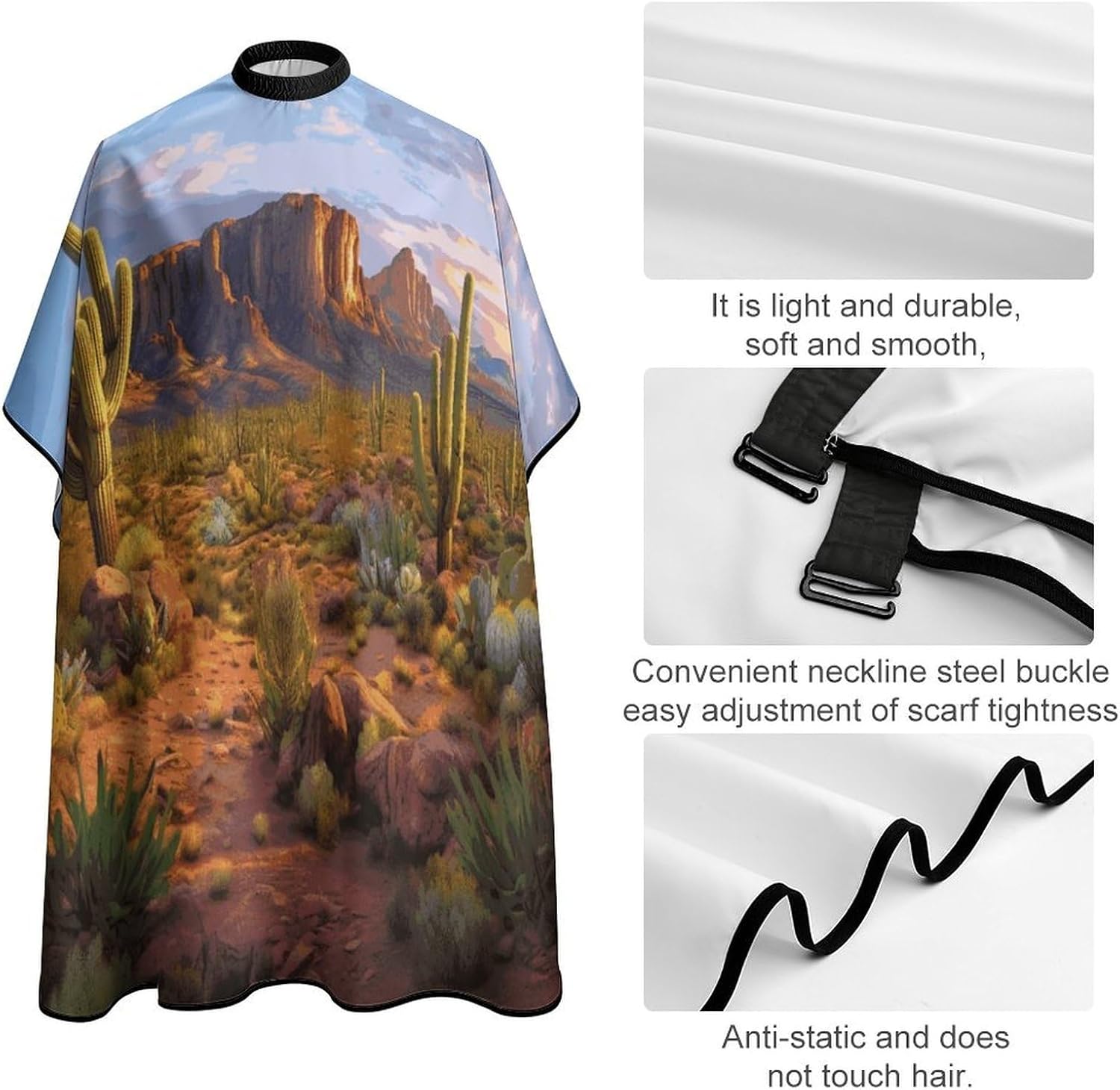 Cactus Landscape Apron for Women Men,Barber Cape with Adjustable Snap Closure,Hair Cutting Cape,66.9 X 56.7 Inches for Hair Dye, Comb-out, Styling, Shampoo